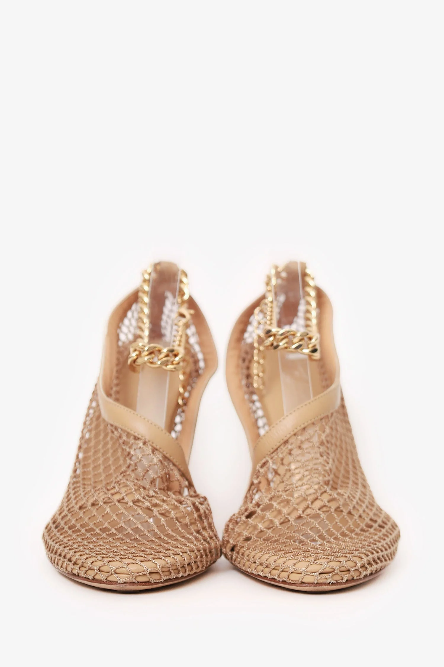 Bottega Veneta Beige Mesh/Leather Ankle Chain D'orsay Pumps Size 38 - Image 3