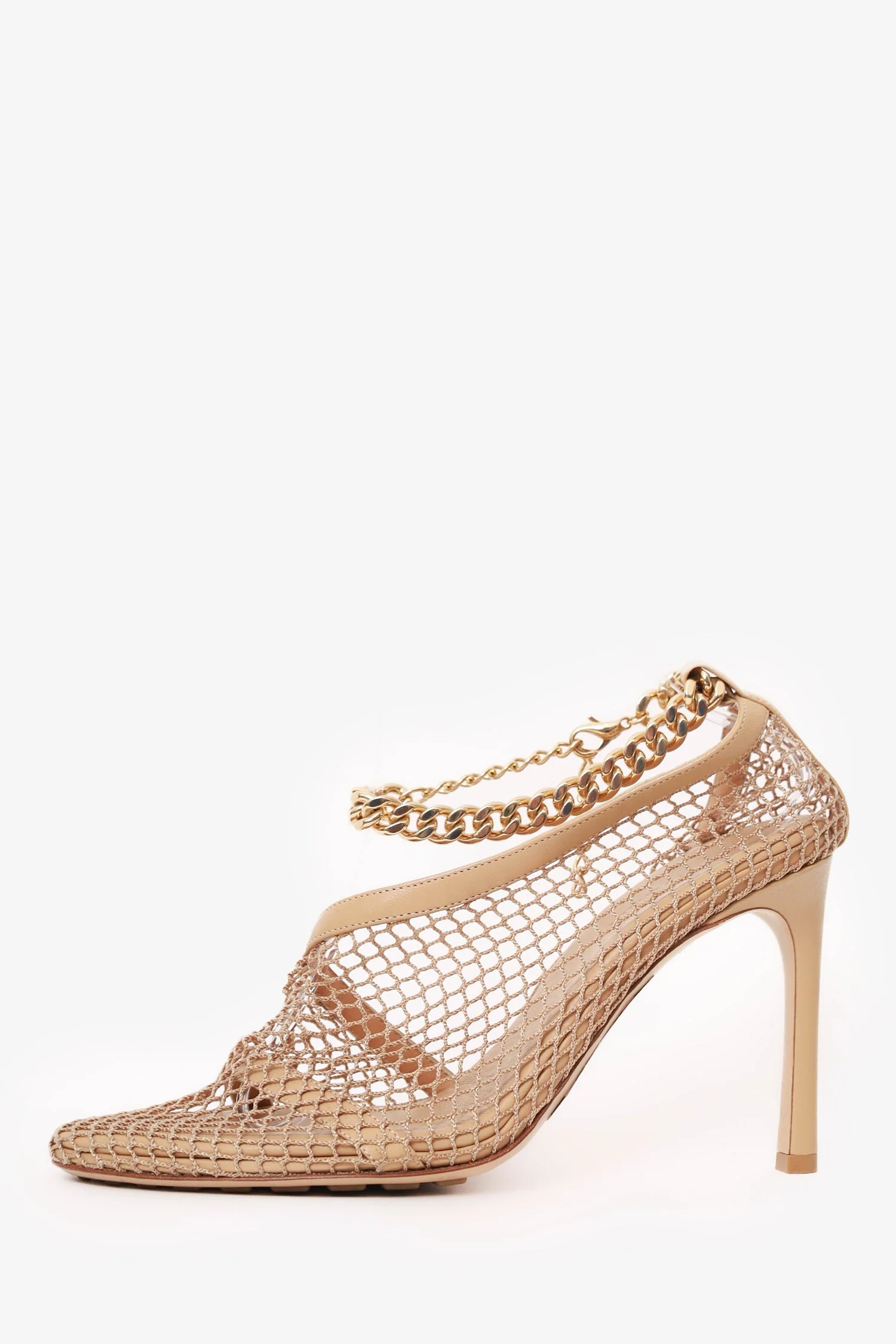 Bottega Veneta Beige Mesh/Leather Ankle Chain D'orsay Pumps Size 38 - Image 4