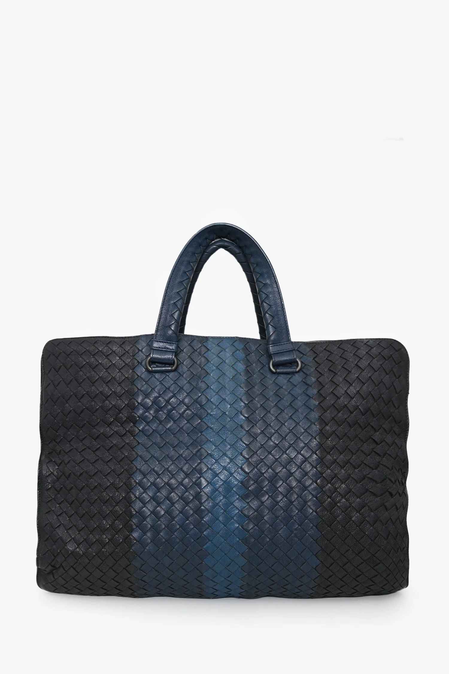 Bottega Veneta Black/Blue Intrecciato Leather Briefcase with Strap - Image 2