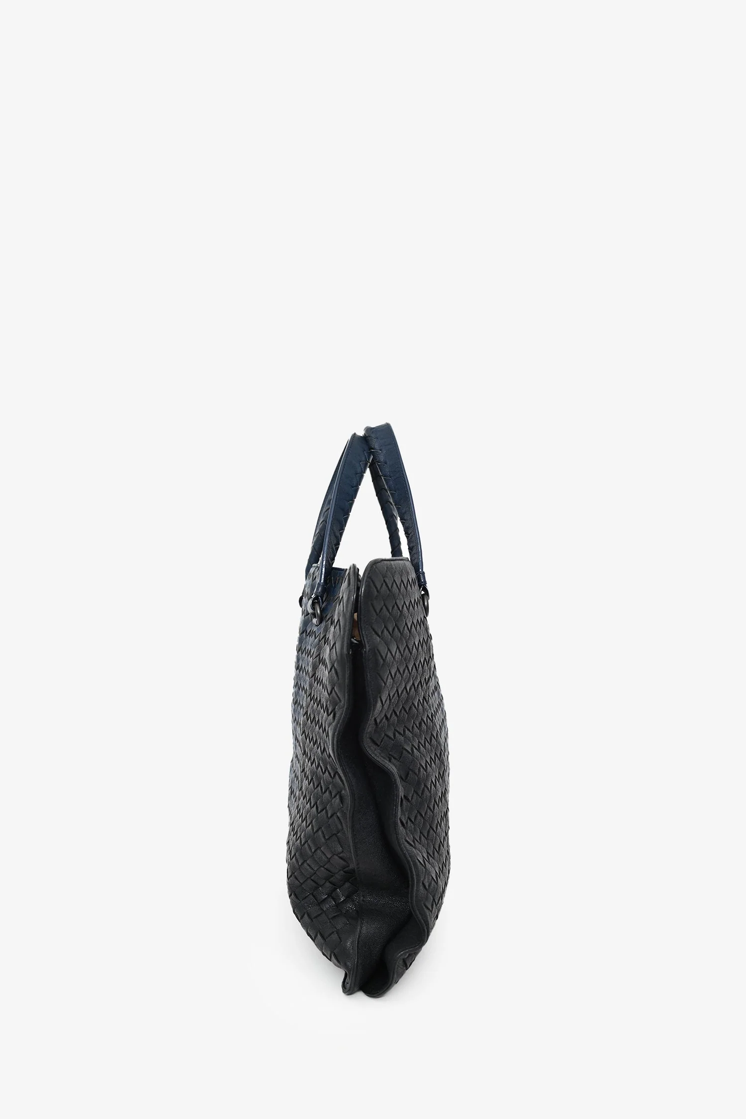 Bottega Veneta Black/Blue Intrecciato Leather Briefcase with Strap - Image 4