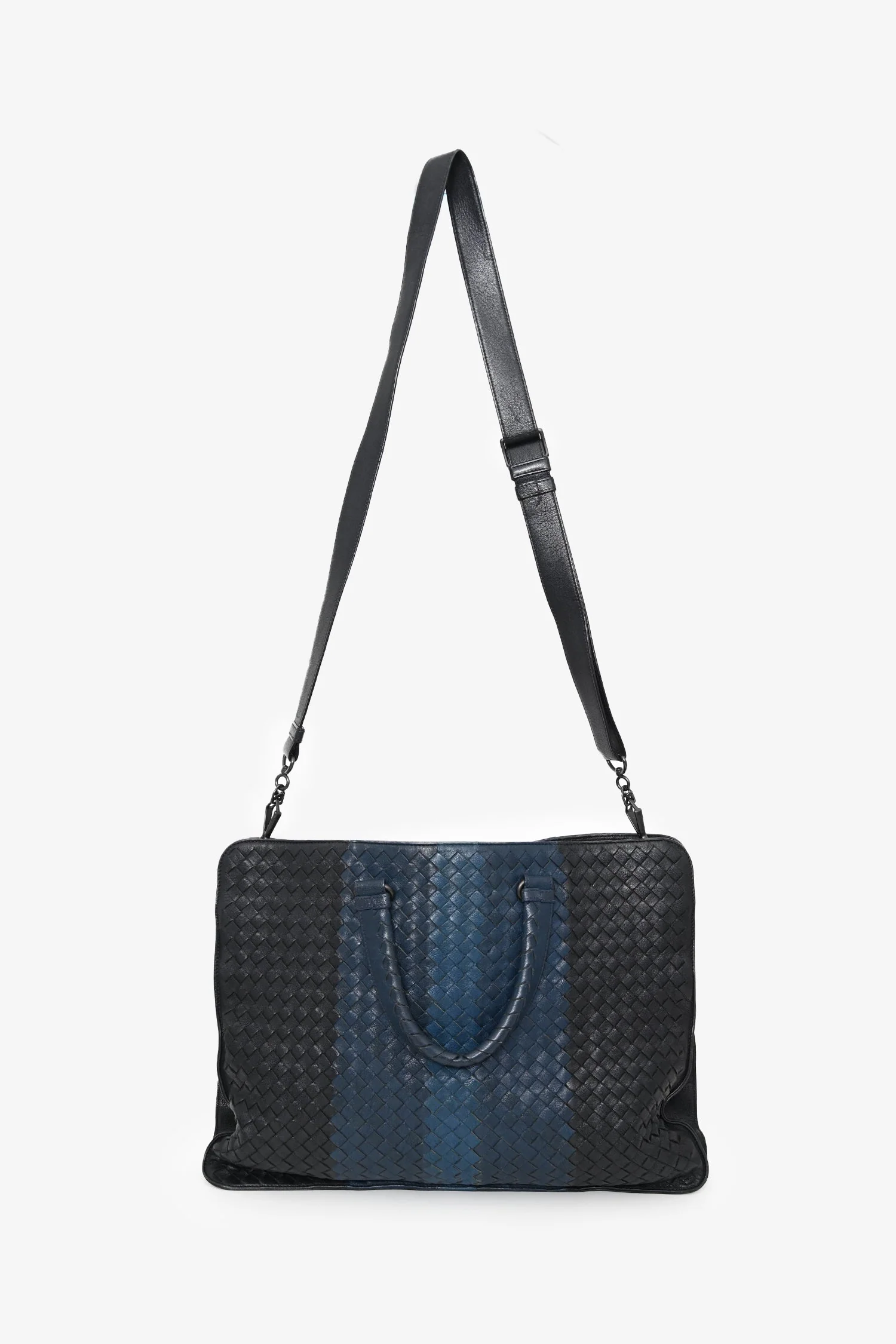 Bottega Veneta Black/Blue Intrecciato Leather Briefcase with Strap - Image 7