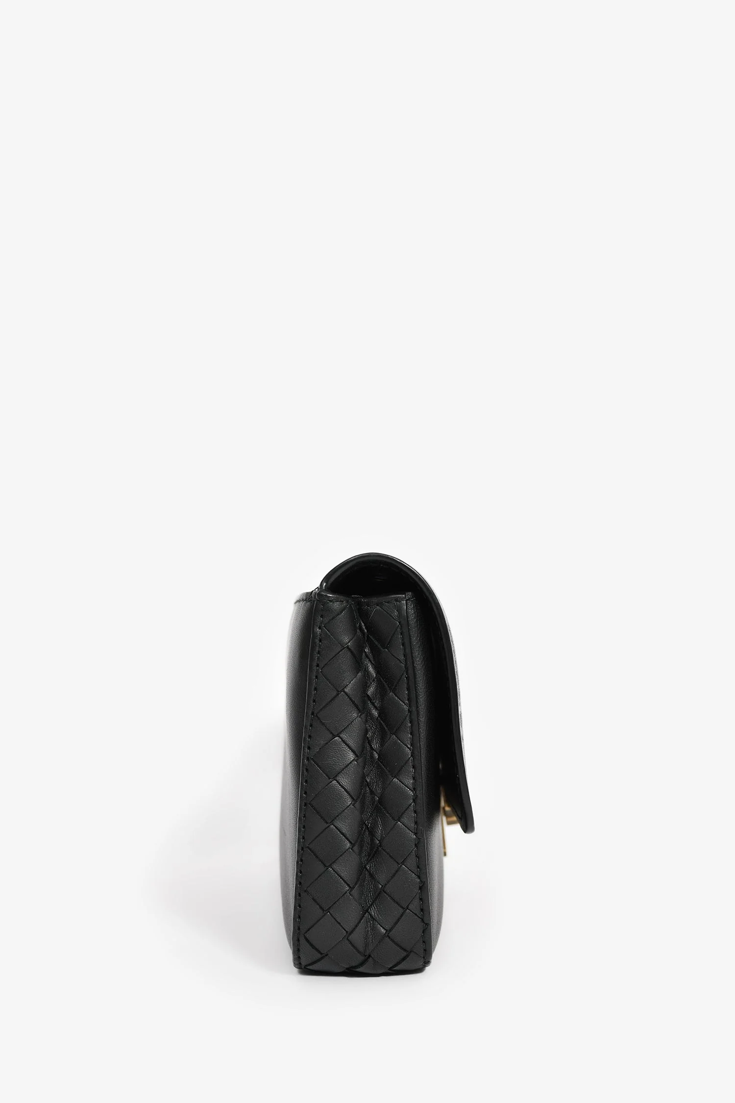 Bottega Veneta Black Leather Intrecciato Detail Wallet On Chain - Image 3