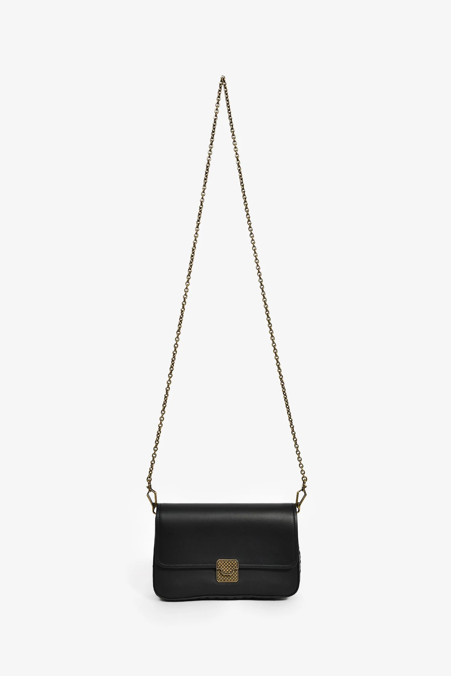 Bottega Veneta Black Leather Intrecciato Detail Wallet On Chain - Image 7