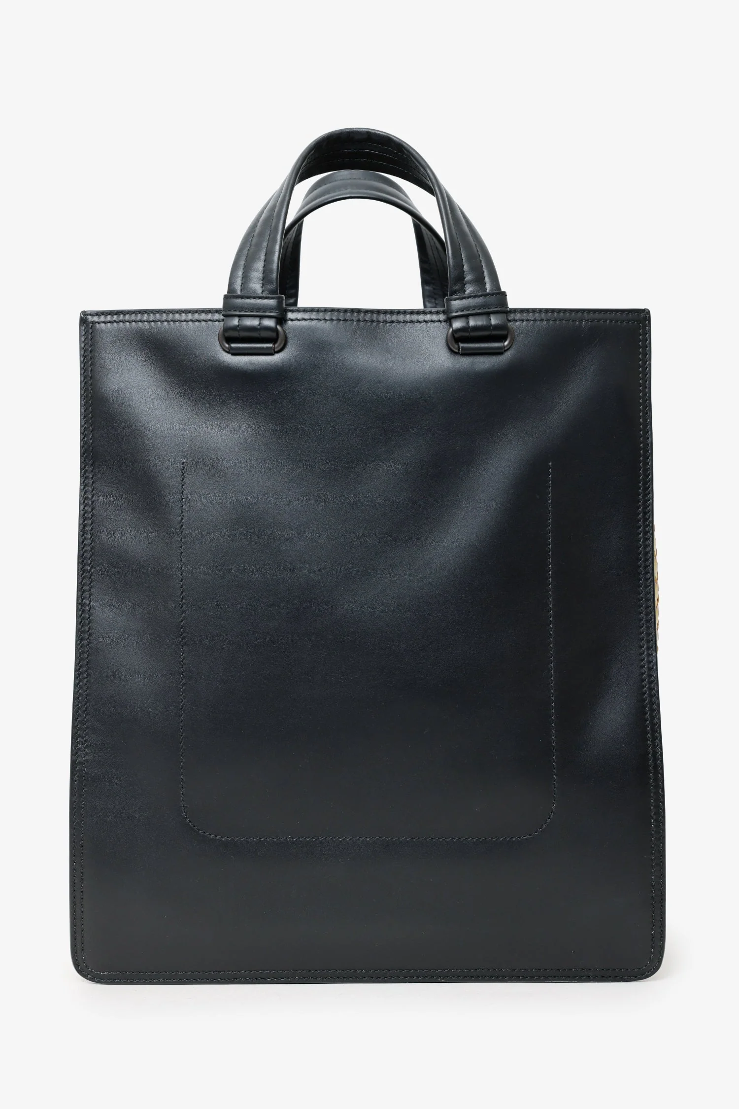 Bottega Veneta Black Smooth Leather/Intrecciato French Tote - Image 2