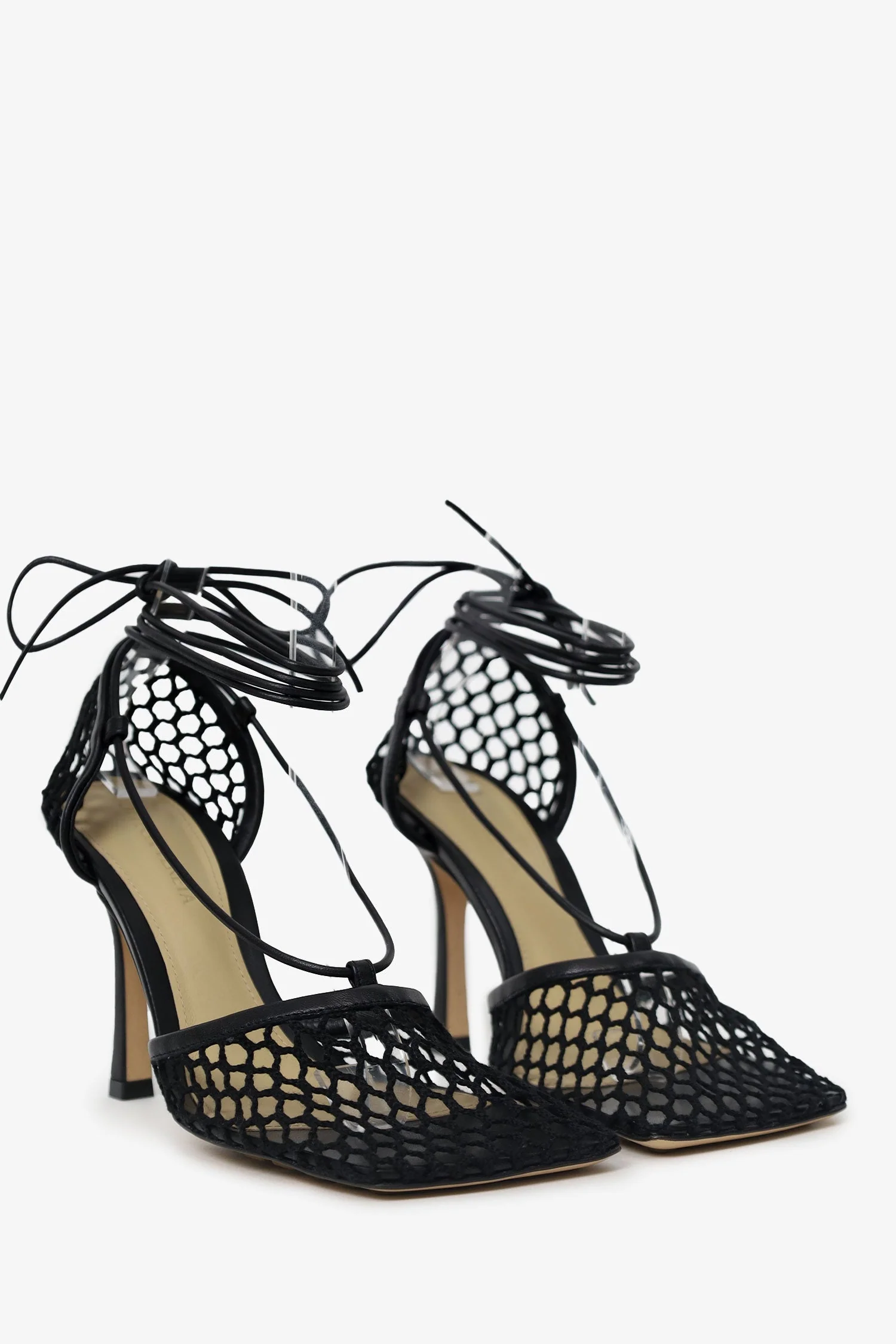 Bottega Veneta Black Stretch Lace Up Net Heels Size 36.5 - Image 2
