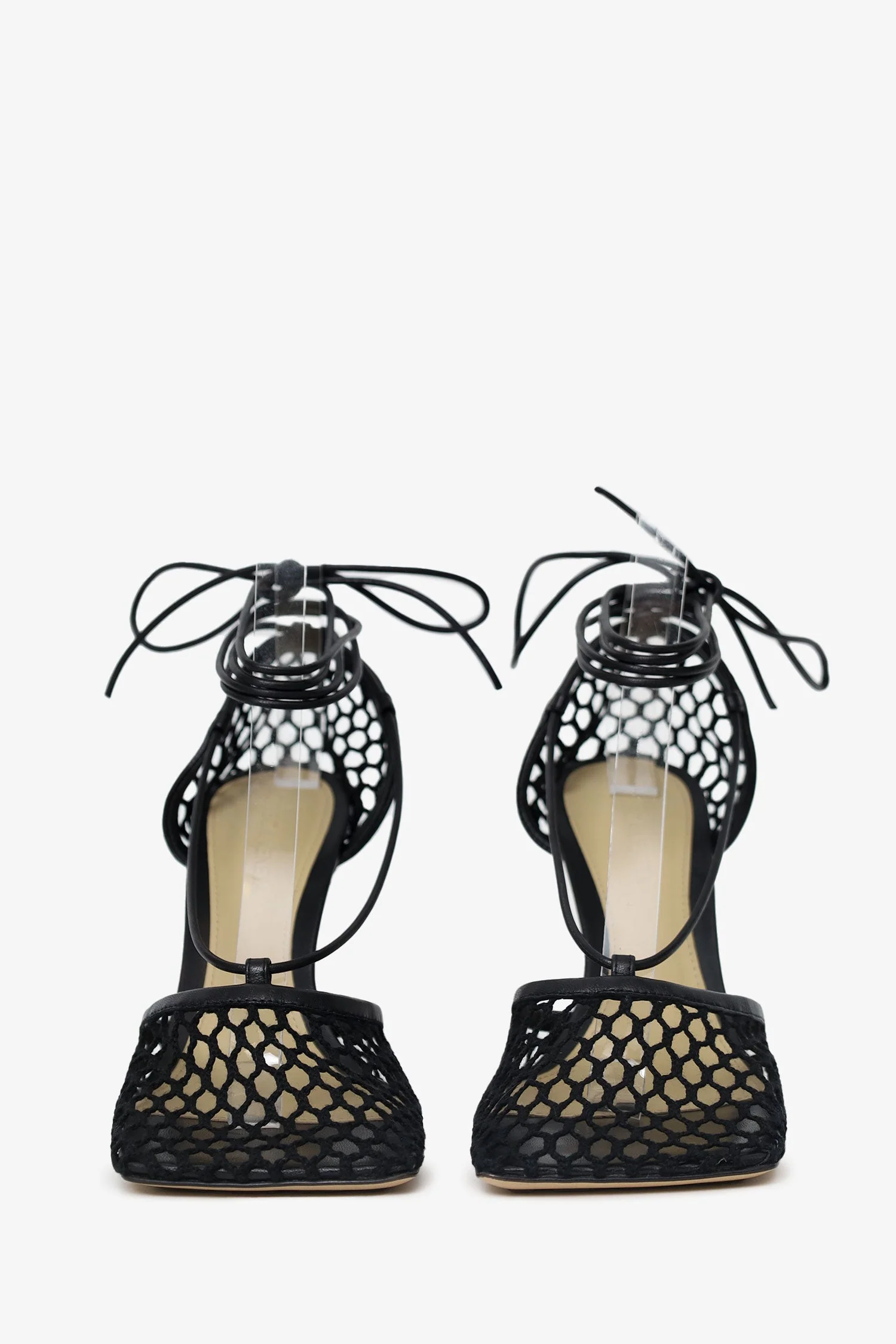 Bottega Veneta Black Stretch Lace Up Net Heels Size 36.5 - Image 3