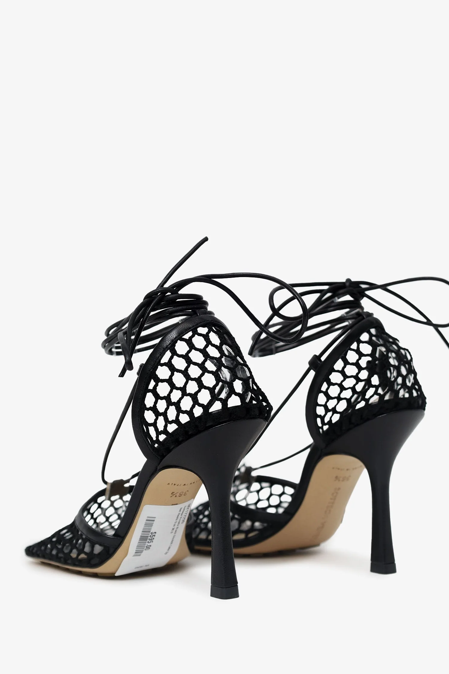 Bottega Veneta Black Stretch Lace Up Net Heels Size 36.5 - Image 4