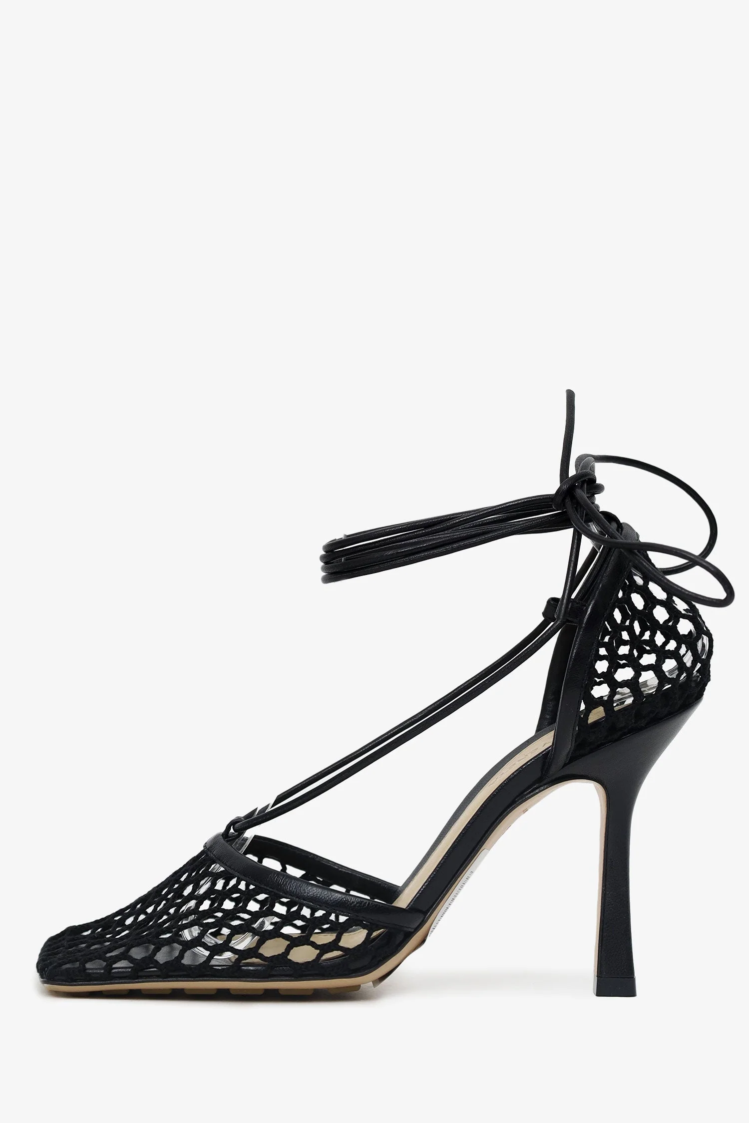 Bottega Veneta Black Stretch Lace Up Net Heels Size 36.5 - Image 5