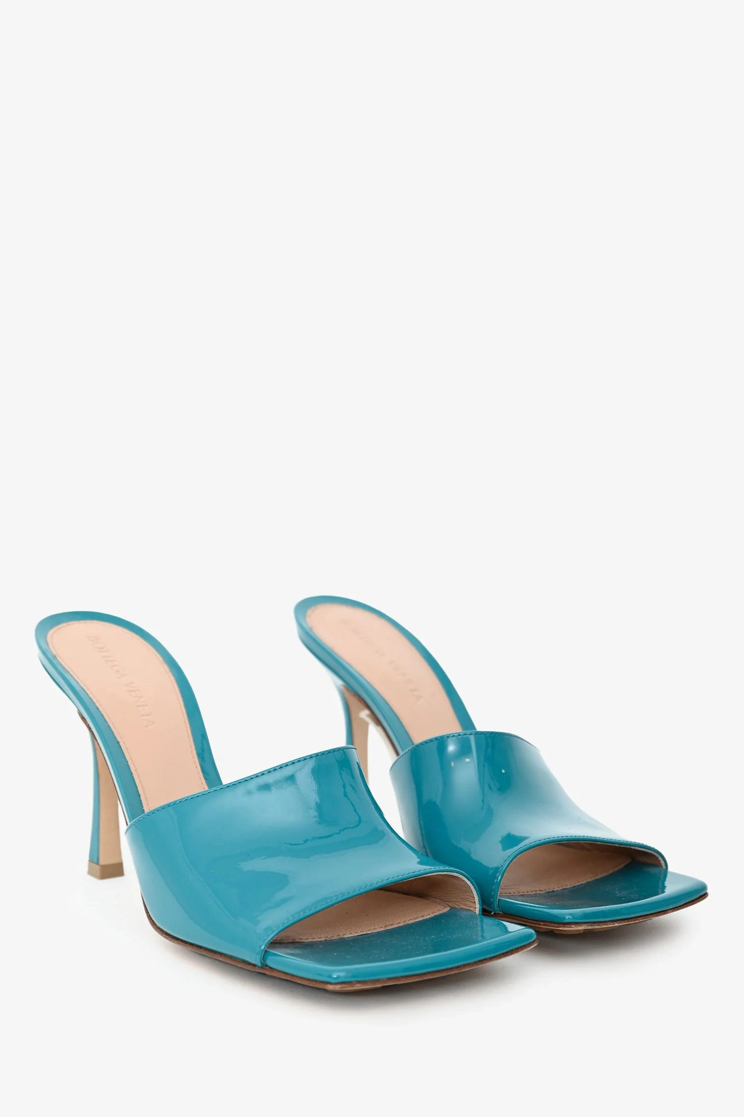 Bottega Veneta Blue Patent Leather Stretch Heeled Sandals Size 37.5 - Image 2