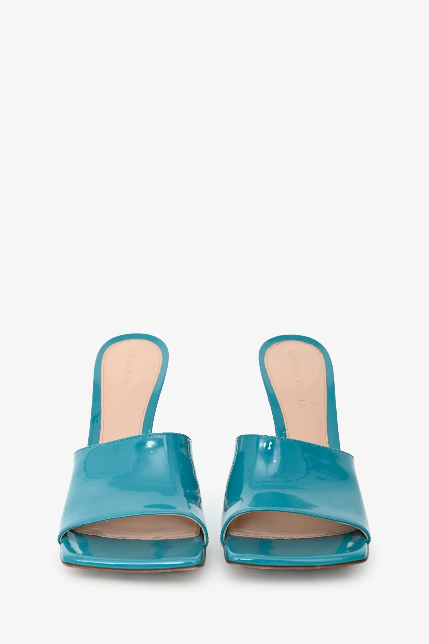 Bottega Veneta Blue Patent Leather Stretch Heeled Sandals Size 37.5 - Image 3