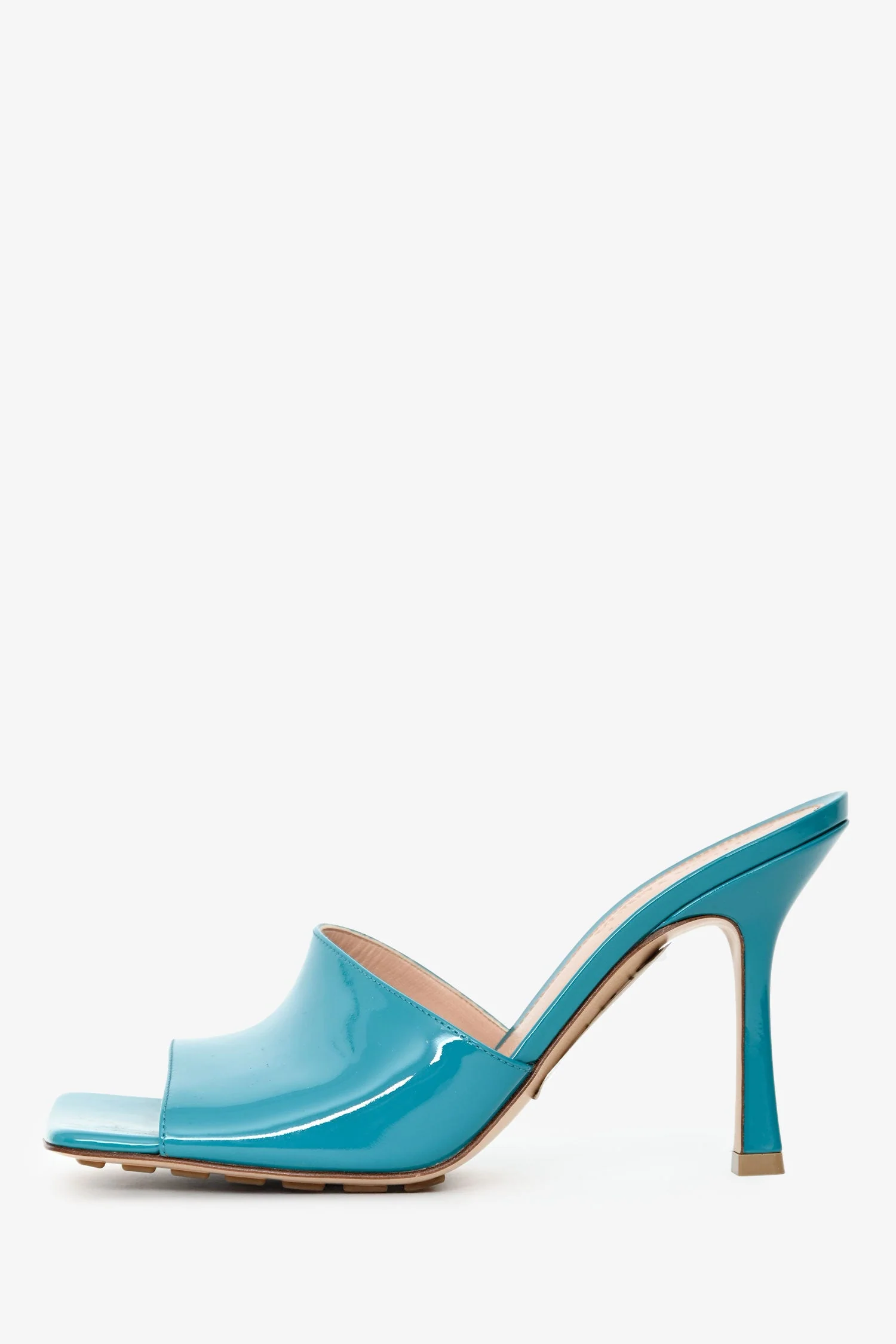 Bottega Veneta Blue Patent Leather Stretch Heeled Sandals Size 37.5 - Image 4