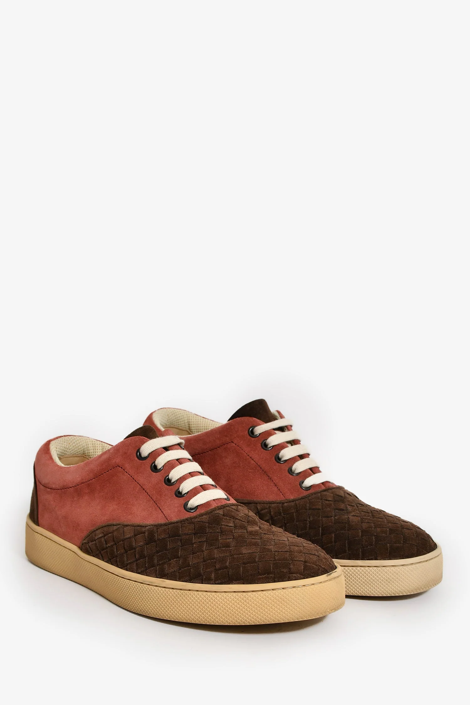 Bottega Veneta Burgundy/Brown Suede Leather Intrecciato Sneakers Size 40 - Image 2