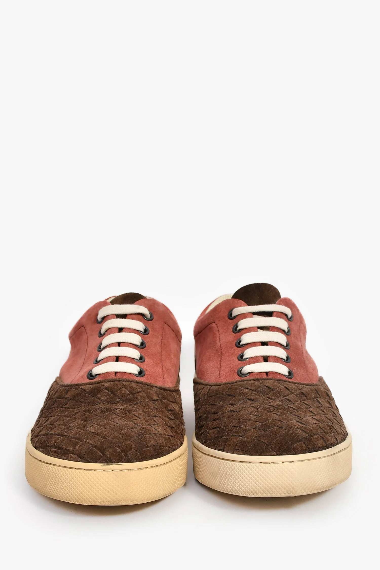 Bottega Veneta Burgundy/Brown Suede Leather Intrecciato Sneakers Size 40 - Image 3