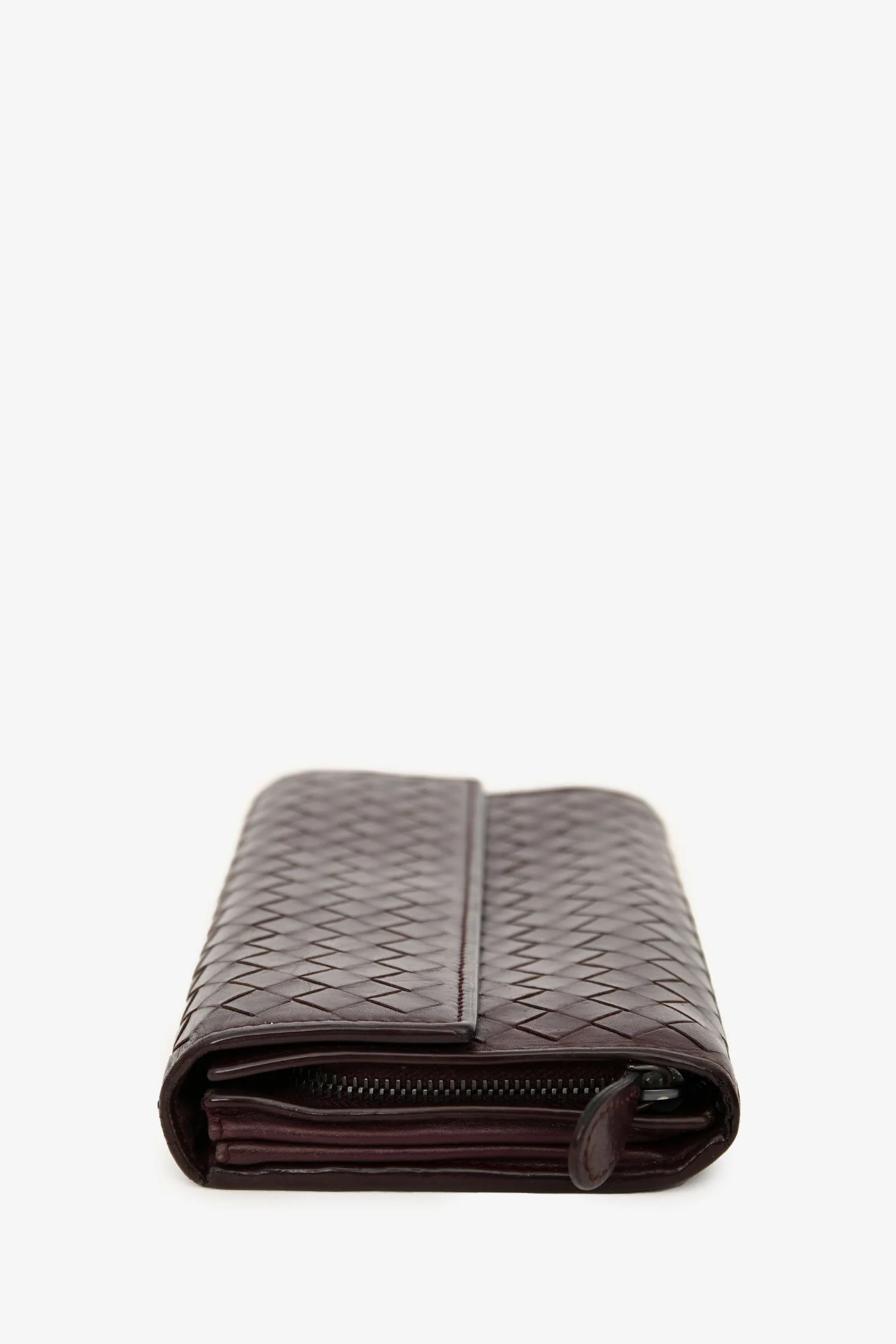 Bottega Veneta Burgundy Leather Intrecciato Long Wallet - Image 3
