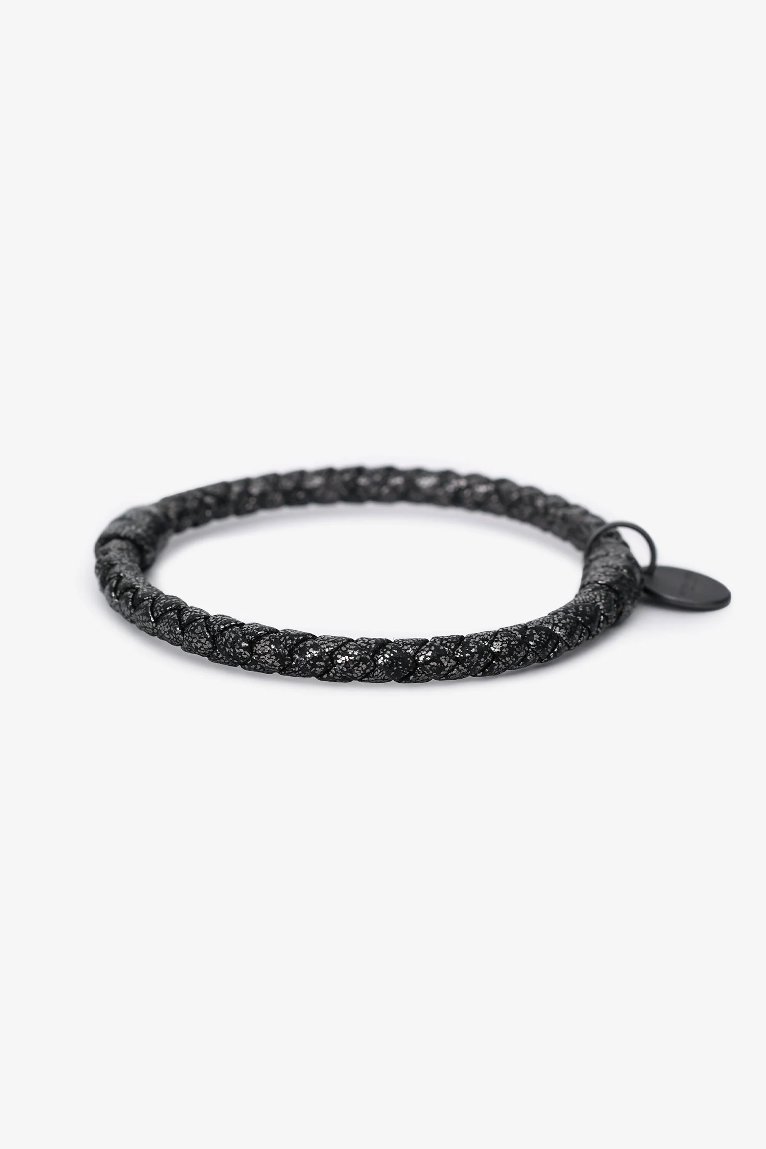 Bottega Veneta Dark Grey Metallic Leather Intrecciato Bracelet - Image 2