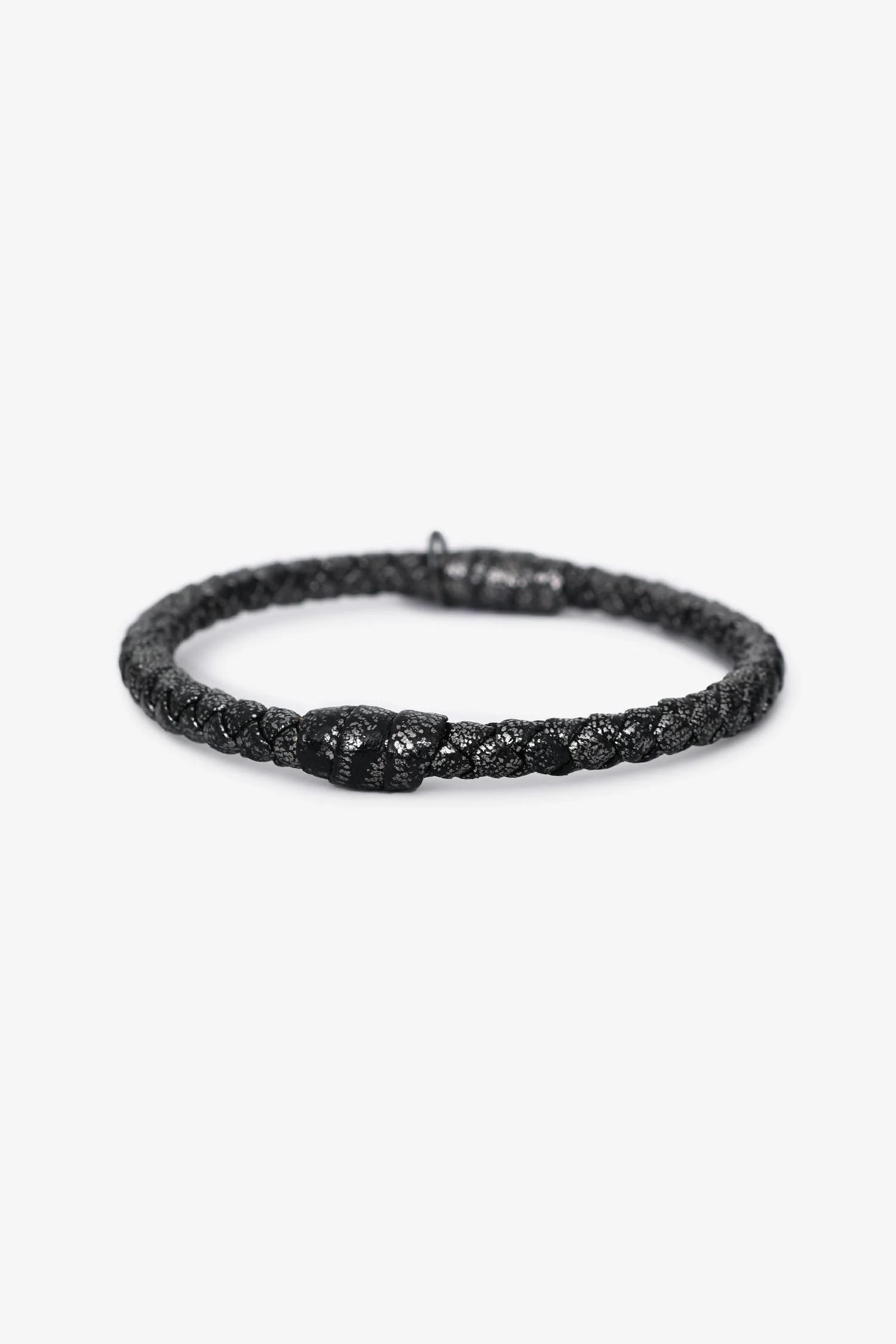 Bottega Veneta Dark Grey Metallic Leather Intrecciato Bracelet - Image 3