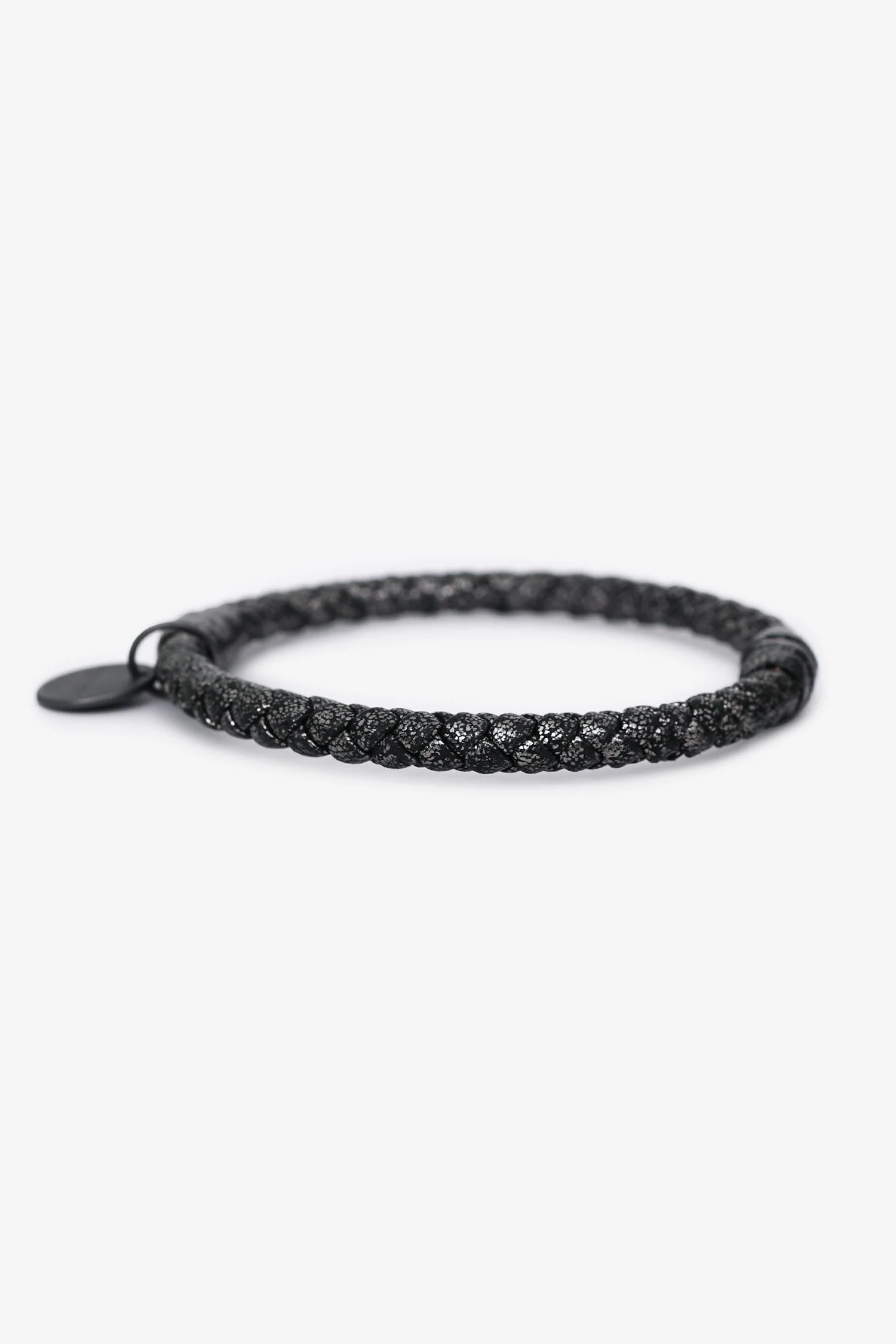 Bottega Veneta Dark Grey Metallic Leather Intrecciato Bracelet - Image 4