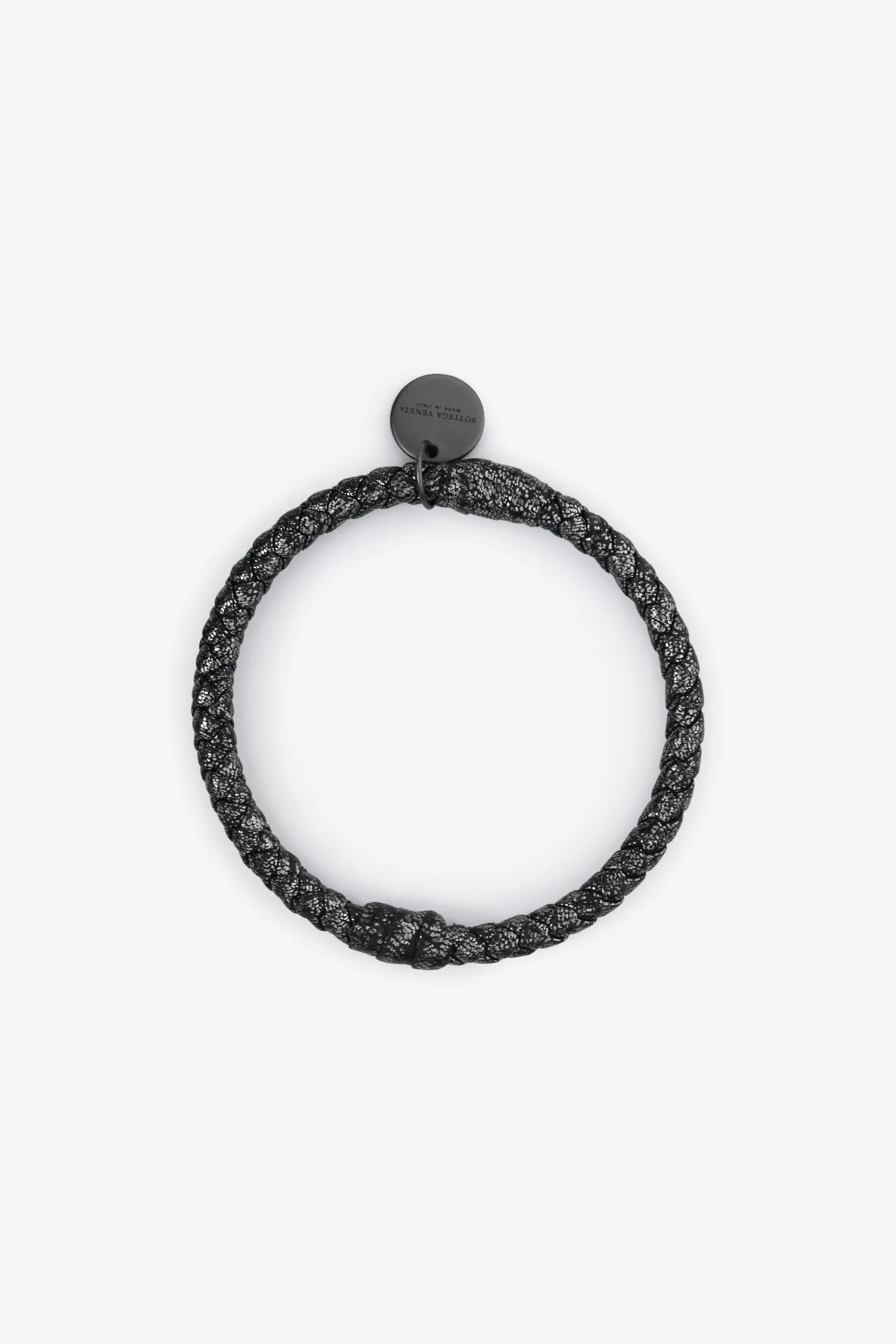 Bottega Veneta Dark Grey Metallic Leather Intrecciato Bracelet - Image 5