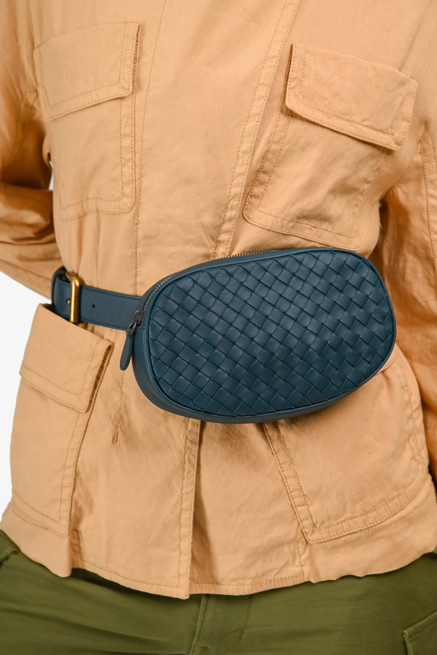 Bottega Veneta Deep Teal Leather Intrecciato Belt Bag - Image 7