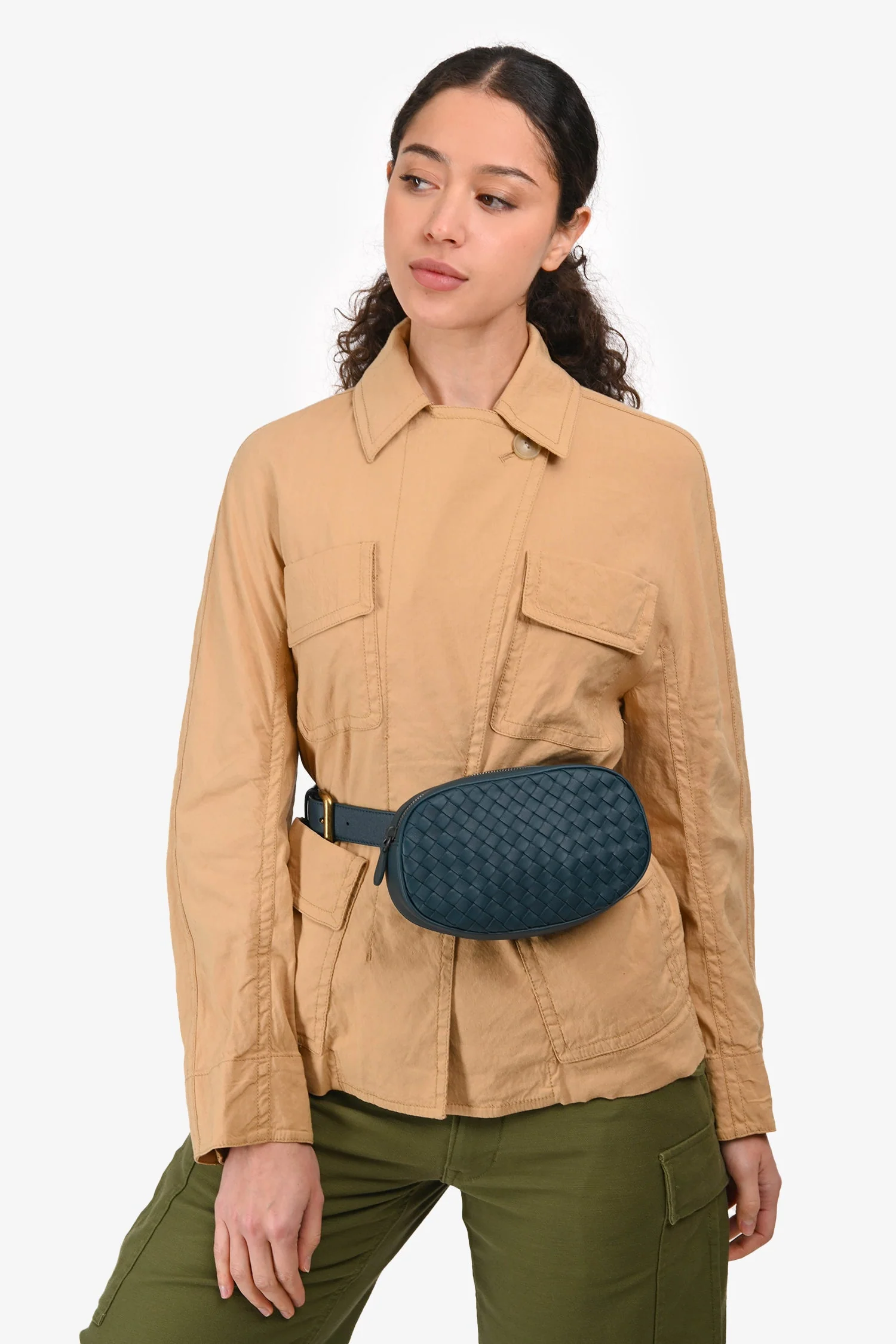 Bottega Veneta Deep Teal Leather Intrecciato Belt Bag - Image 8