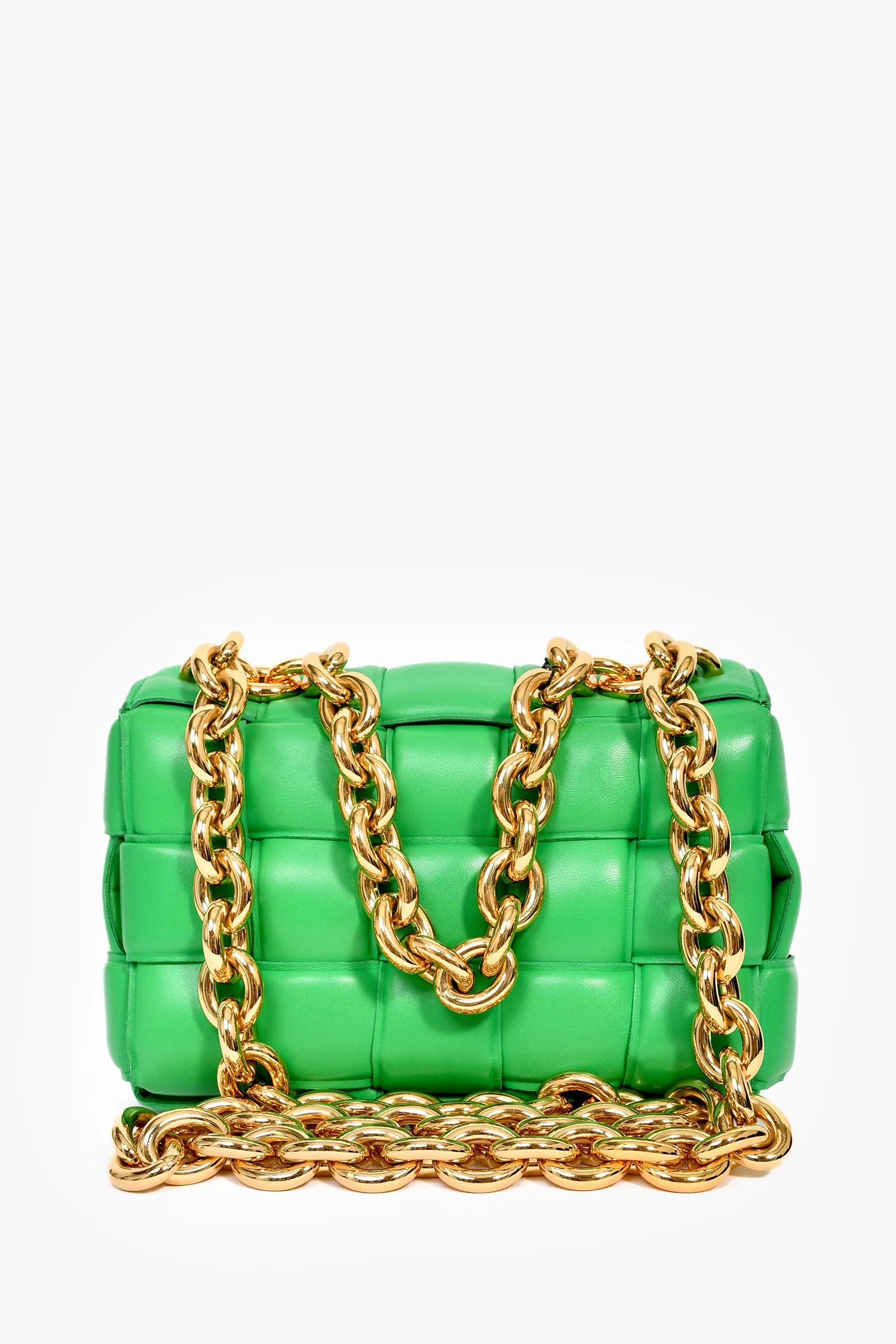 Bottega Veneta Green Leather Padded Cassette on Chain - Image 2