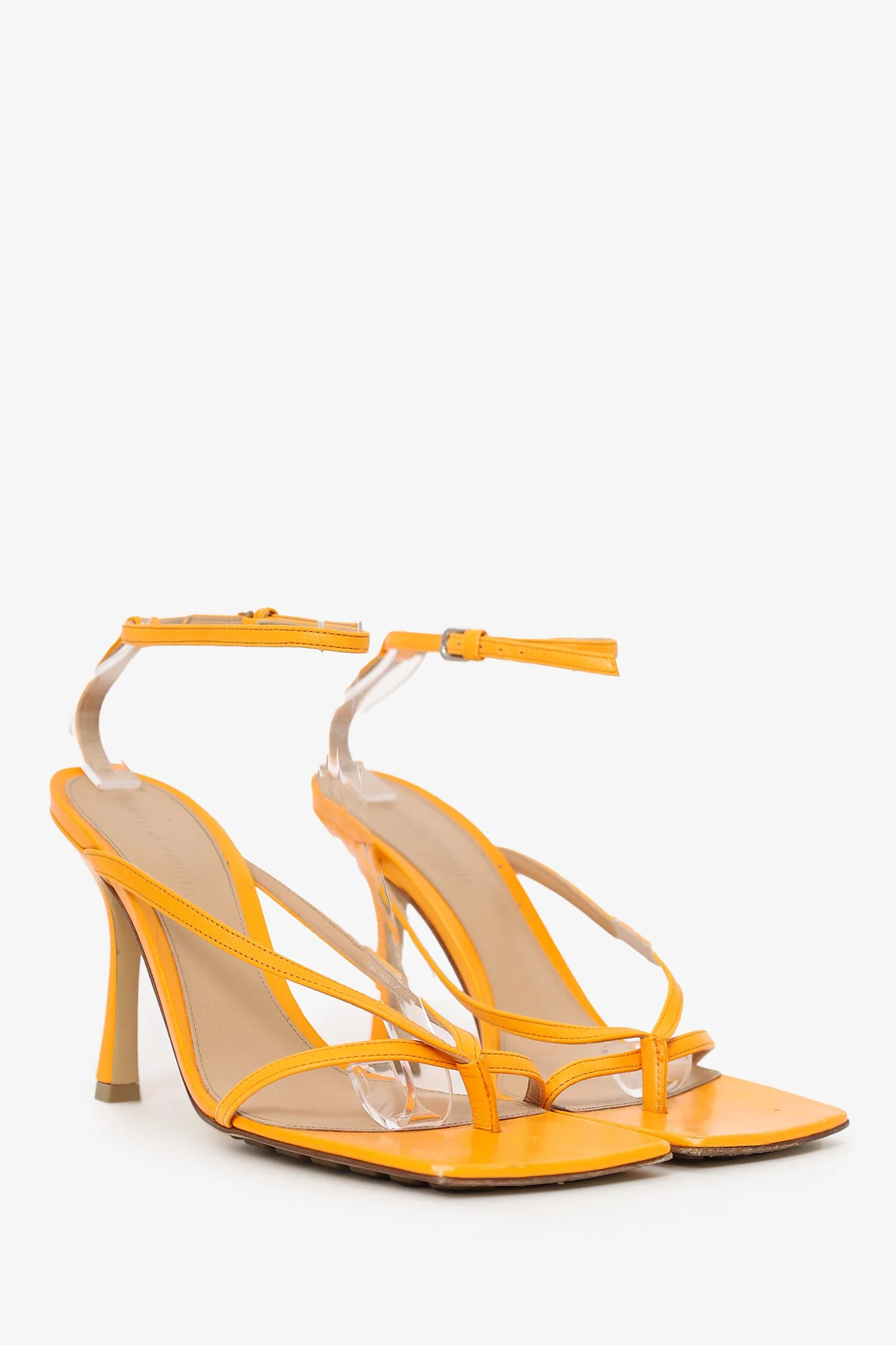 Bottega Veneta Orange Leather Heeled Sandals Size 38 - Image 2