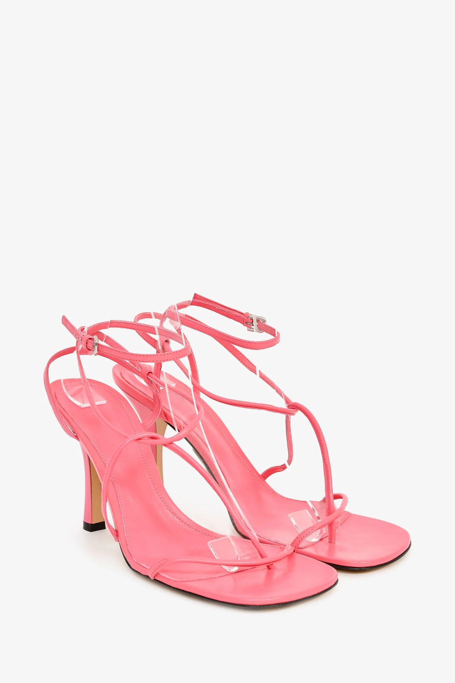 Bottega Veneta Pink Leather 'Barely There' Strappy Heels Size 41 - Image 2
