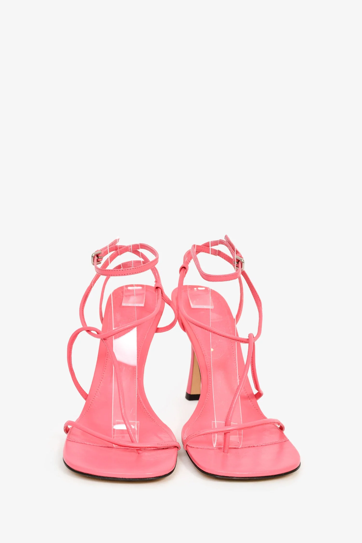 Bottega Veneta Pink Leather 'Barely There' Strappy Heels Size 41 - Image 3