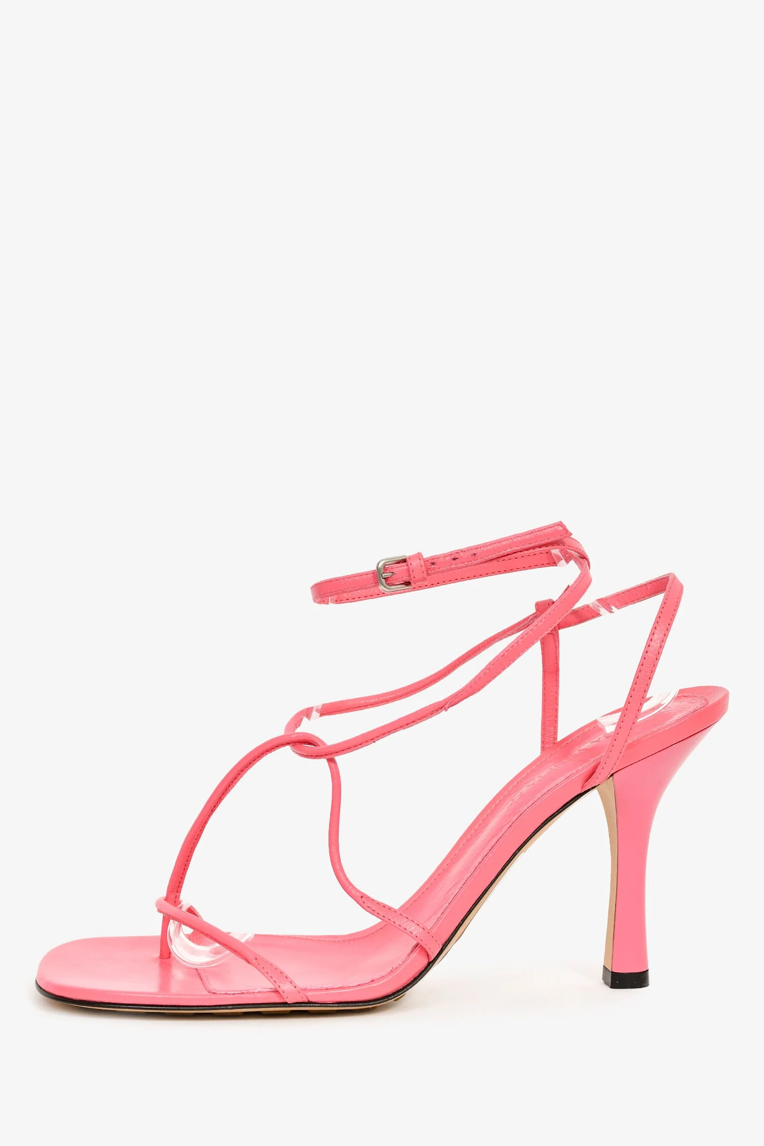 Bottega Veneta Pink Leather 'Barely There' Strappy Heels Size 41 - Image 4
