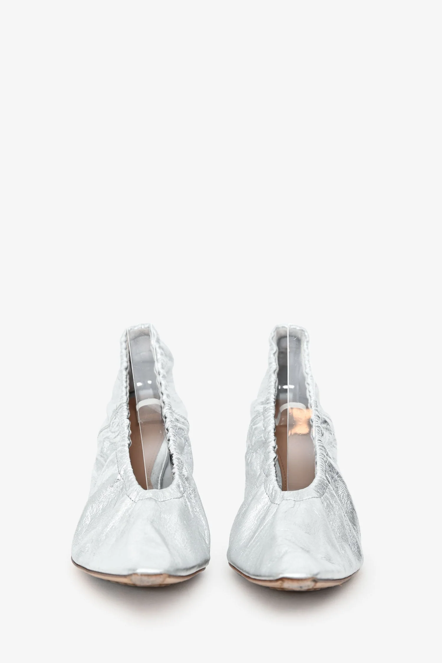 Bottega Veneta Silver Crinkled Leather Clear 'Almond' Pointed Heel Size 38.5 - Image 3
