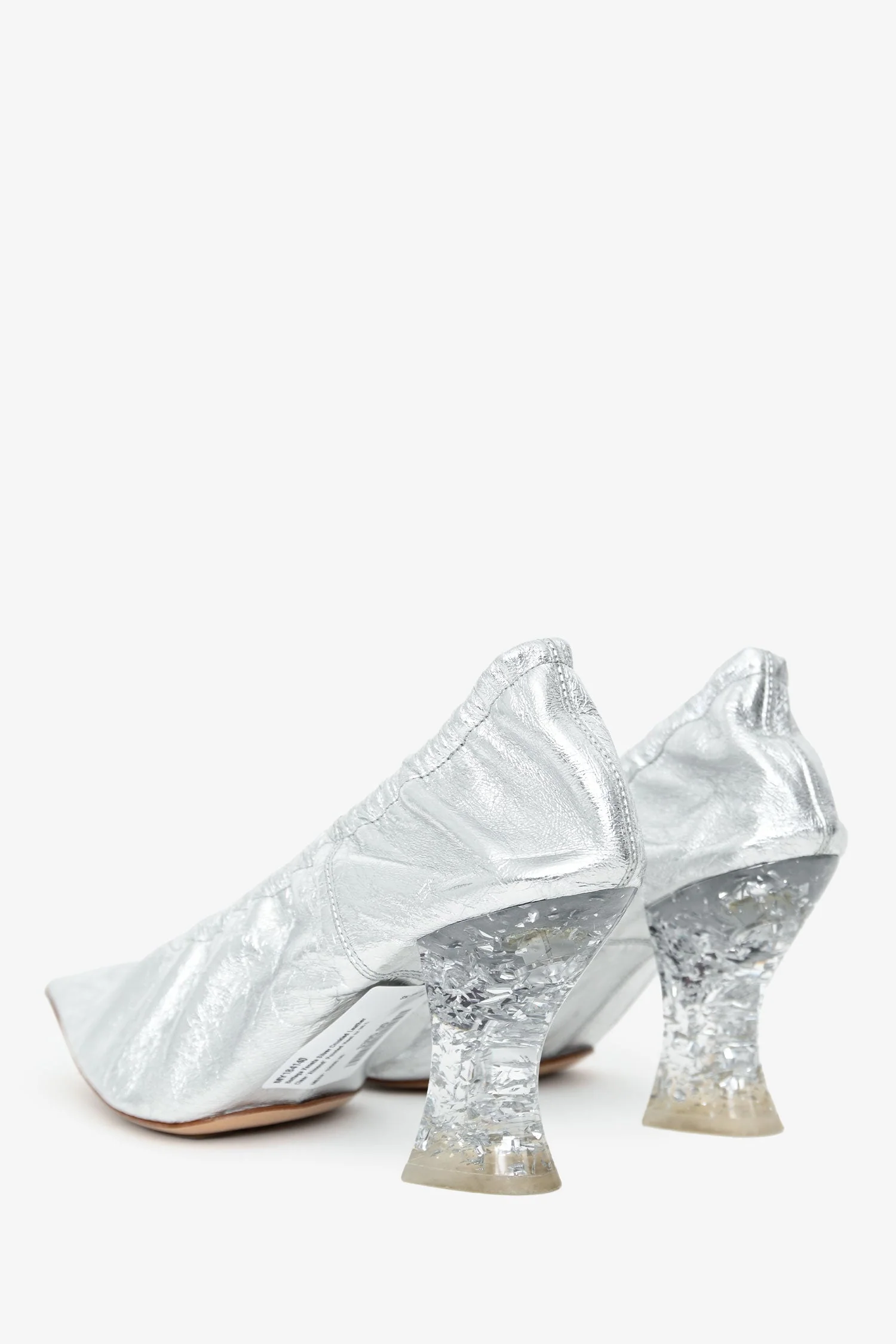 Bottega Veneta Silver Crinkled Leather Clear 'Almond' Pointed Heel Size 38.5 - Image 4
