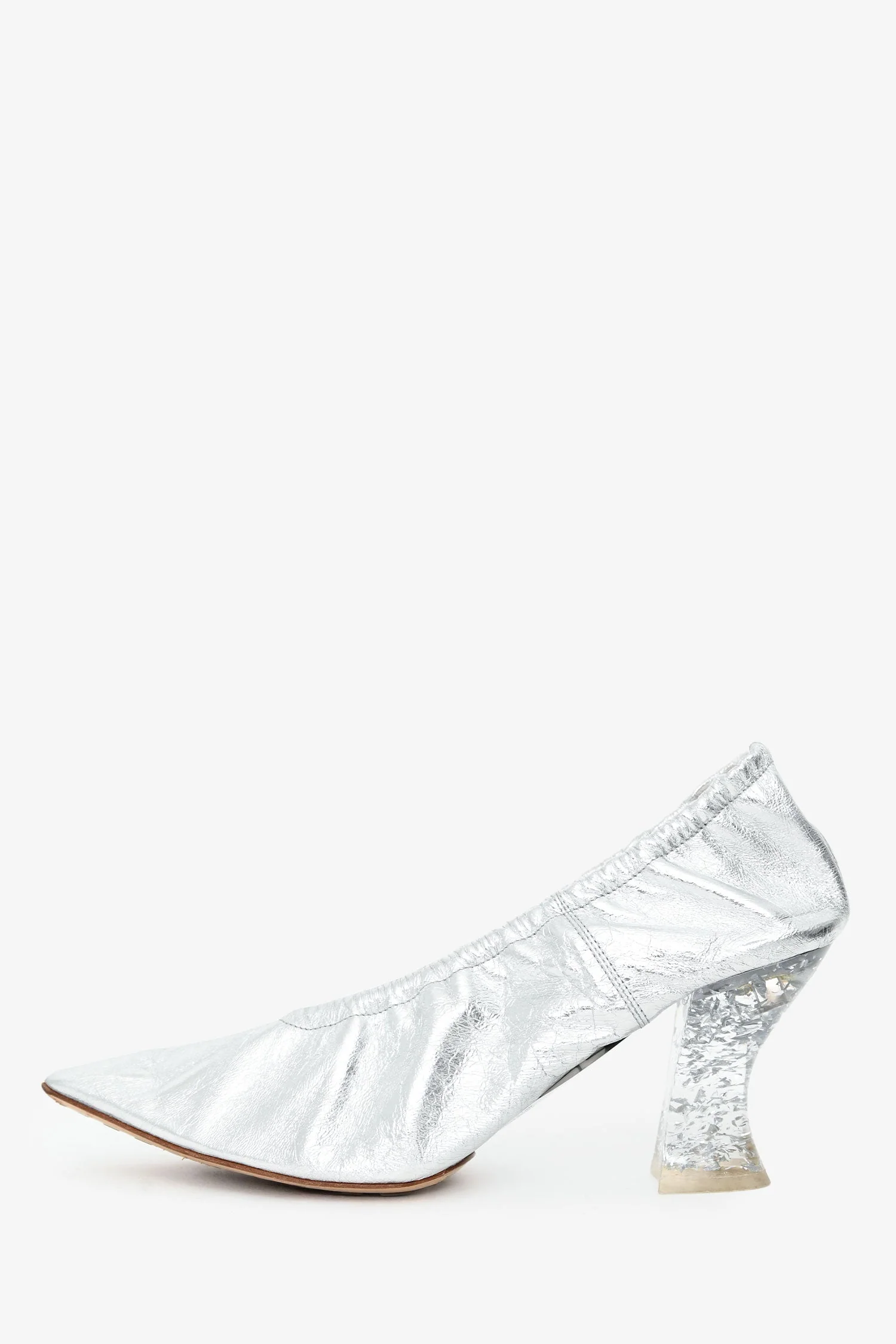 Bottega Veneta Silver Crinkled Leather Clear 'Almond' Pointed Heel Size 38.5 - Image 5