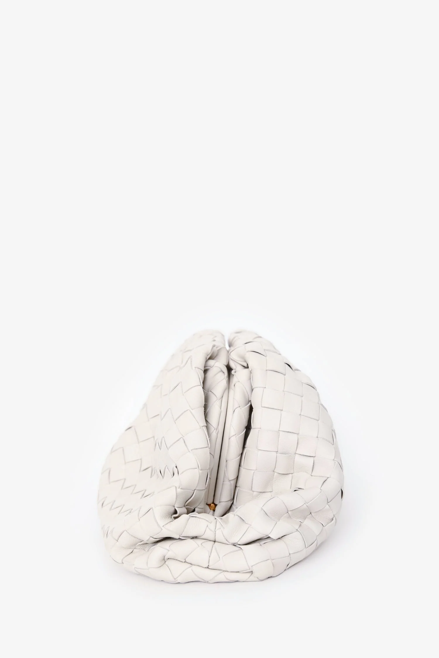 Bottega Veneta White Ecru Leather Intrecciato Large Classic Pouch - Image 4