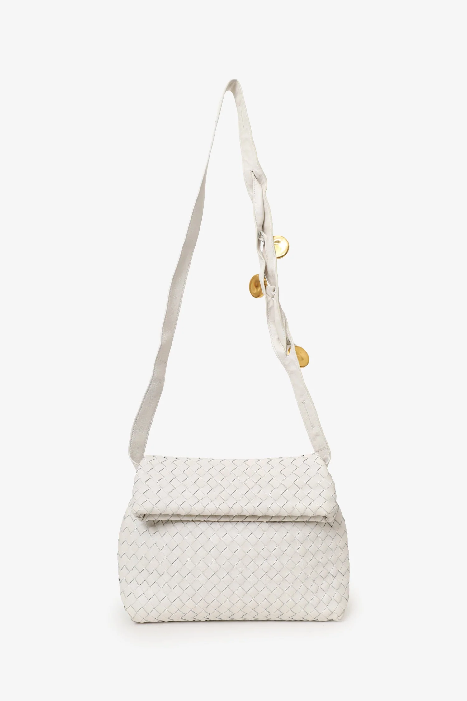 Bottega Veneta White Intrecciato Leather Fold Bag - Image 6