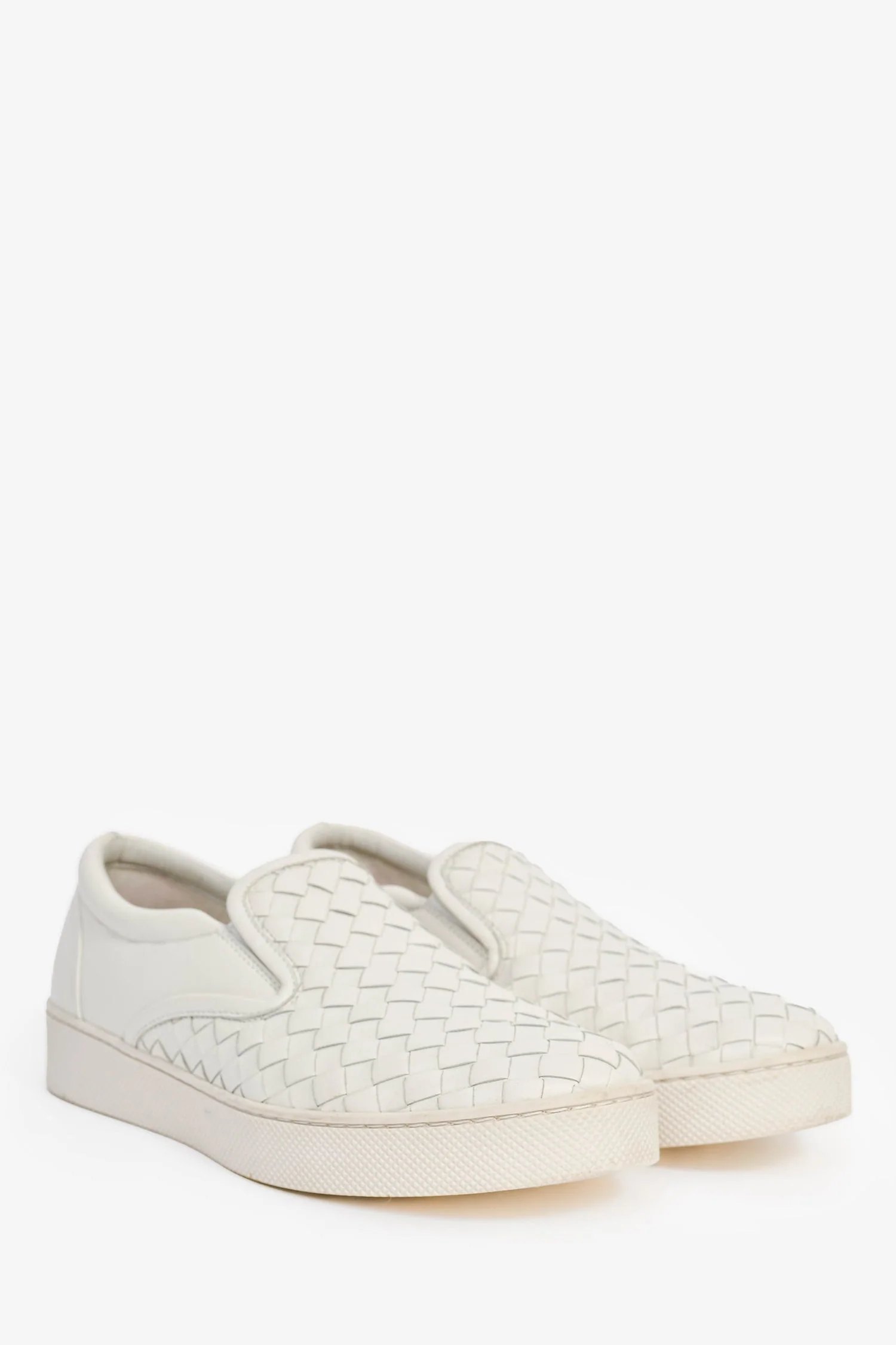 Bottega Veneta White Intrecciato Leather Slip-On Shoes Size 37.5 - Image 2