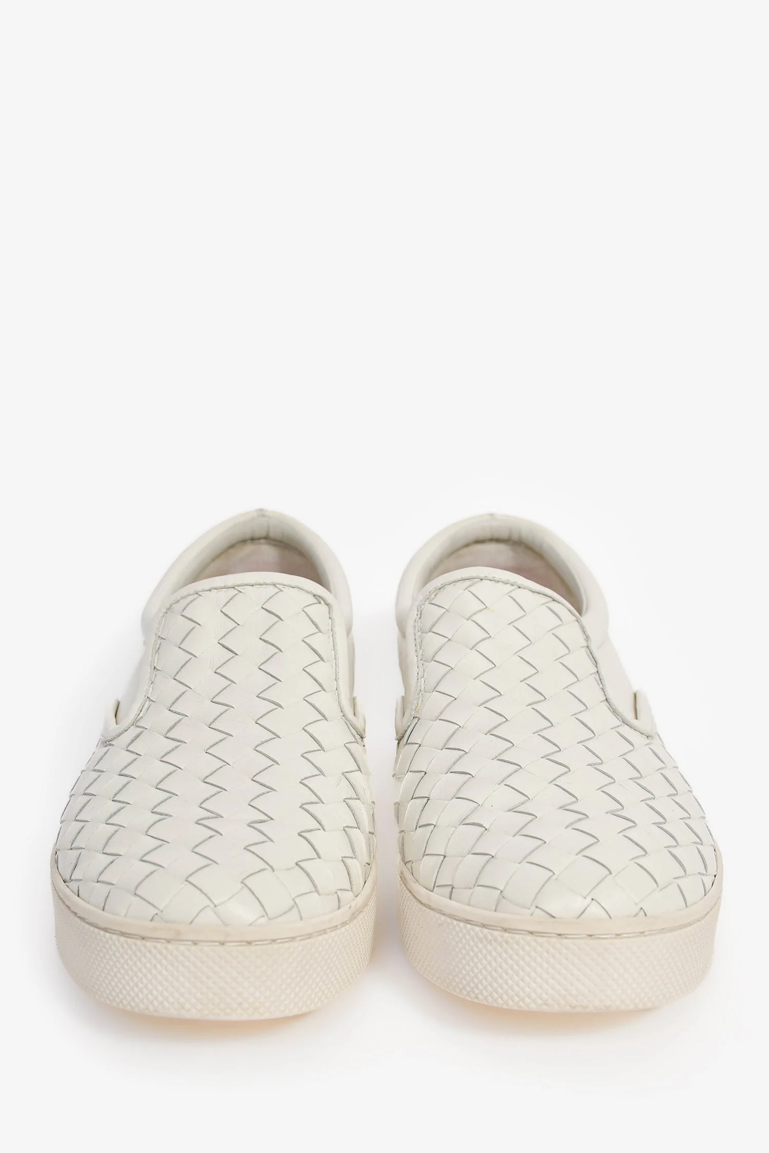 Bottega Veneta White Intrecciato Leather Slip-On Shoes Size 37.5 - Image 3