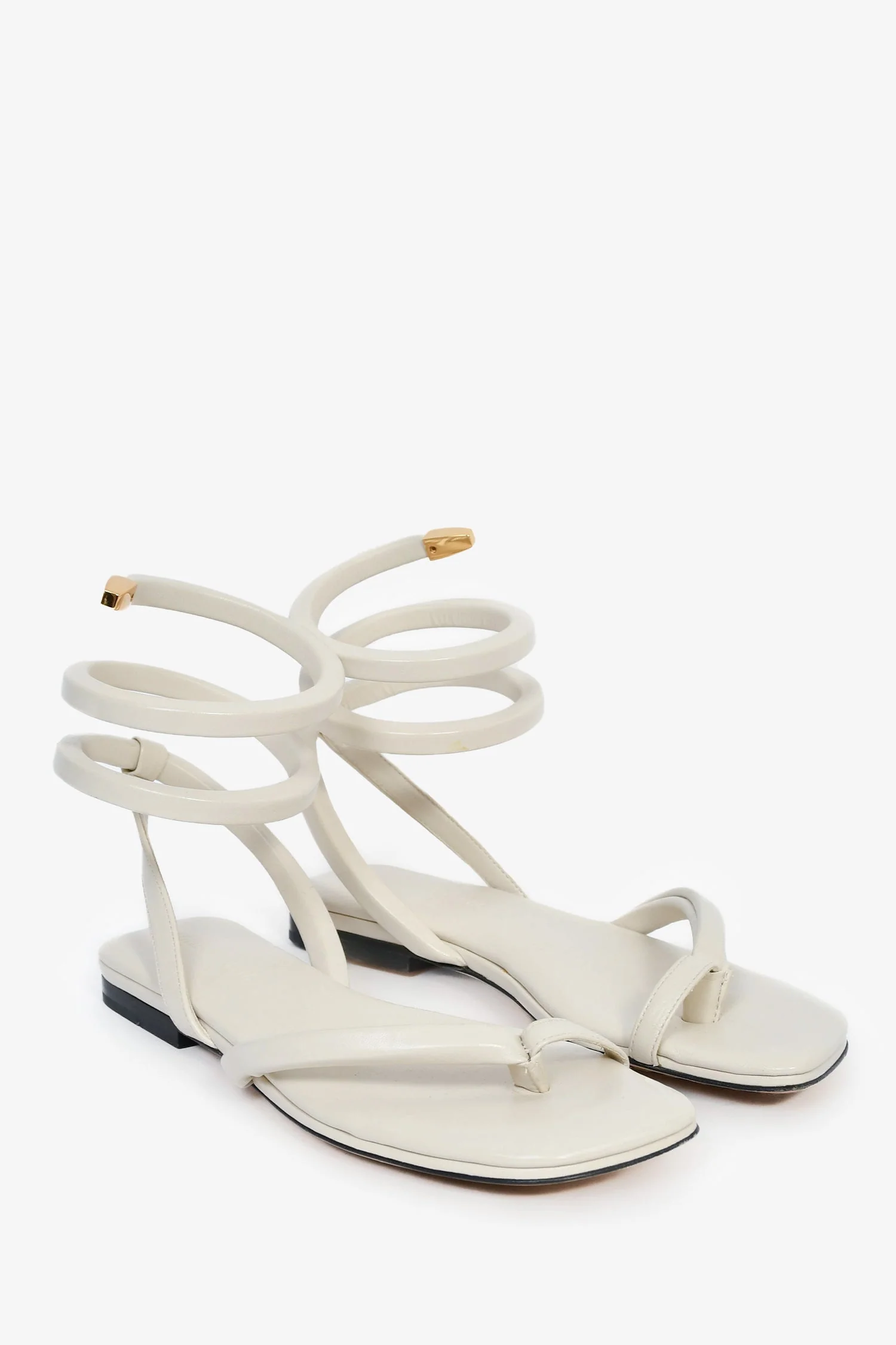 Bottega Veneta White Leather Spiral Flat Sandals Size 36.5 - Image 2