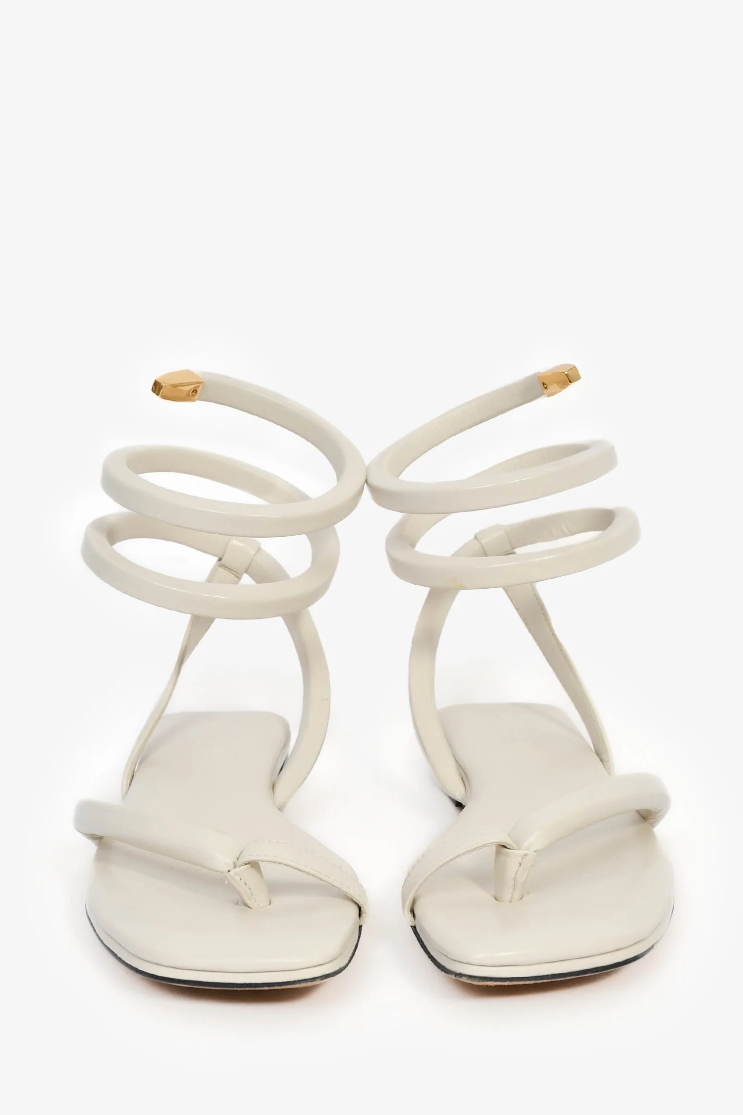 Bottega Veneta White Leather Spiral Flat Sandals Size 36.5 - Image 3