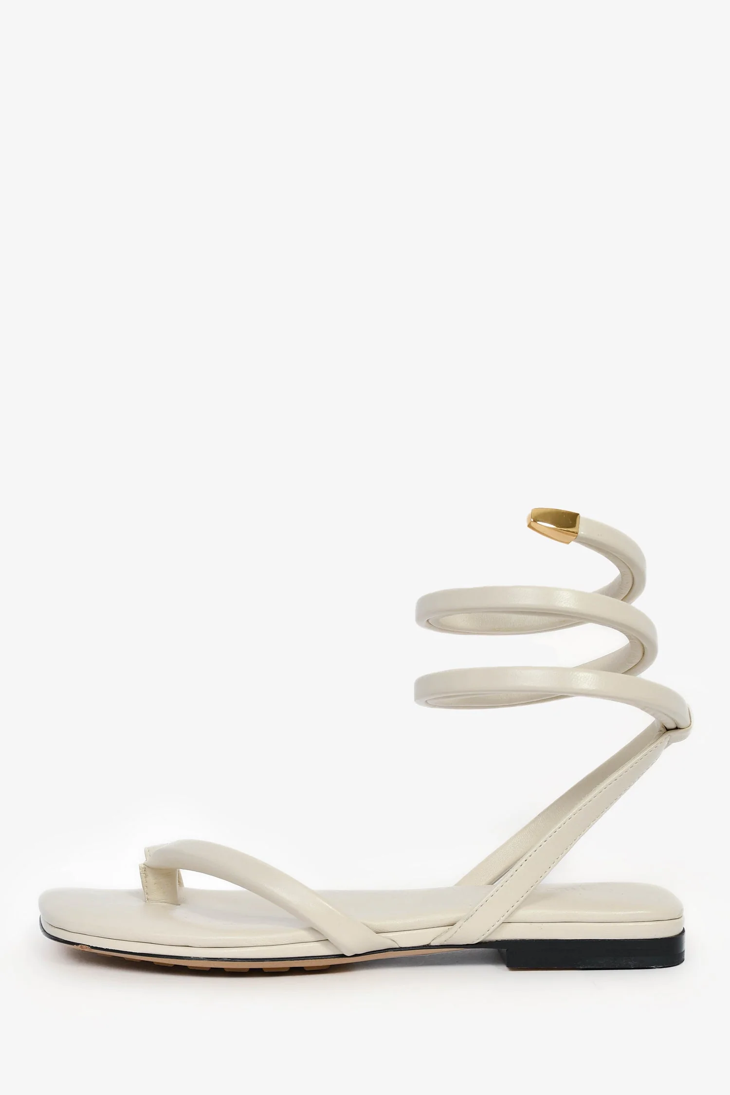 Bottega Veneta White Leather Spiral Flat Sandals Size 36.5 - Image 4