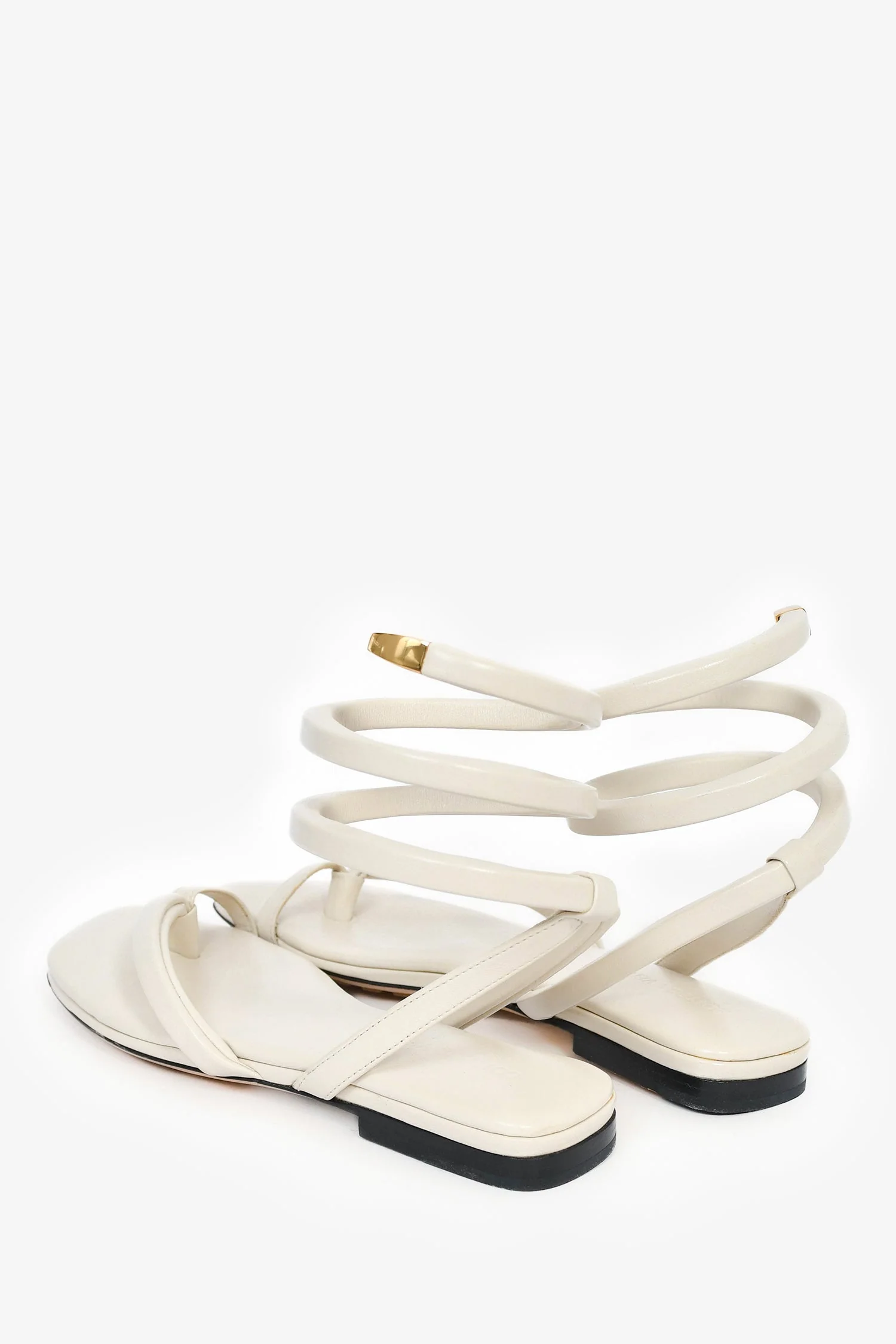 Bottega Veneta White Leather Spiral Flat Sandals Size 36.5 - Image 5