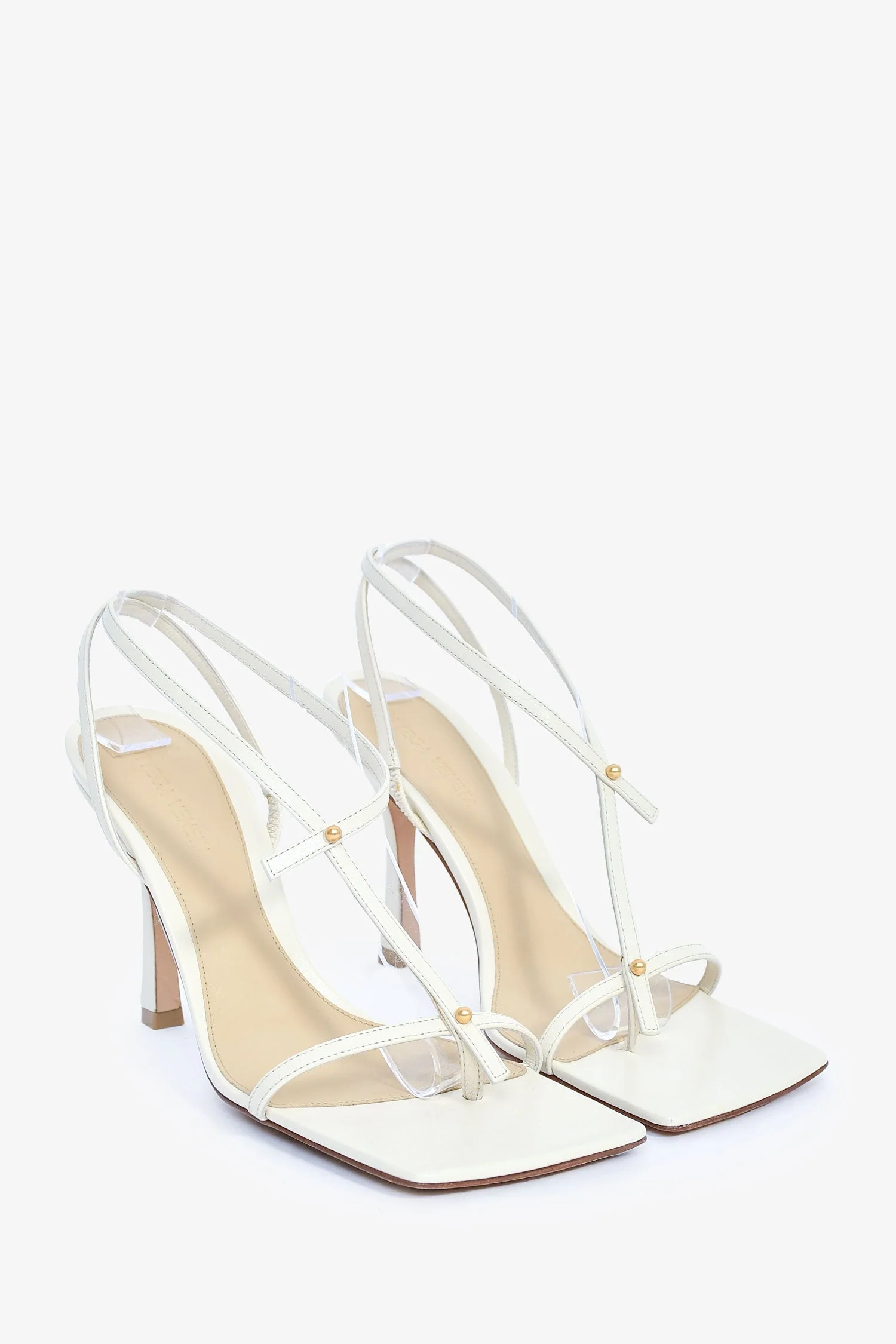 Bottega Veneta White Leather Stretch Strap Heels Size 37 - Image 2