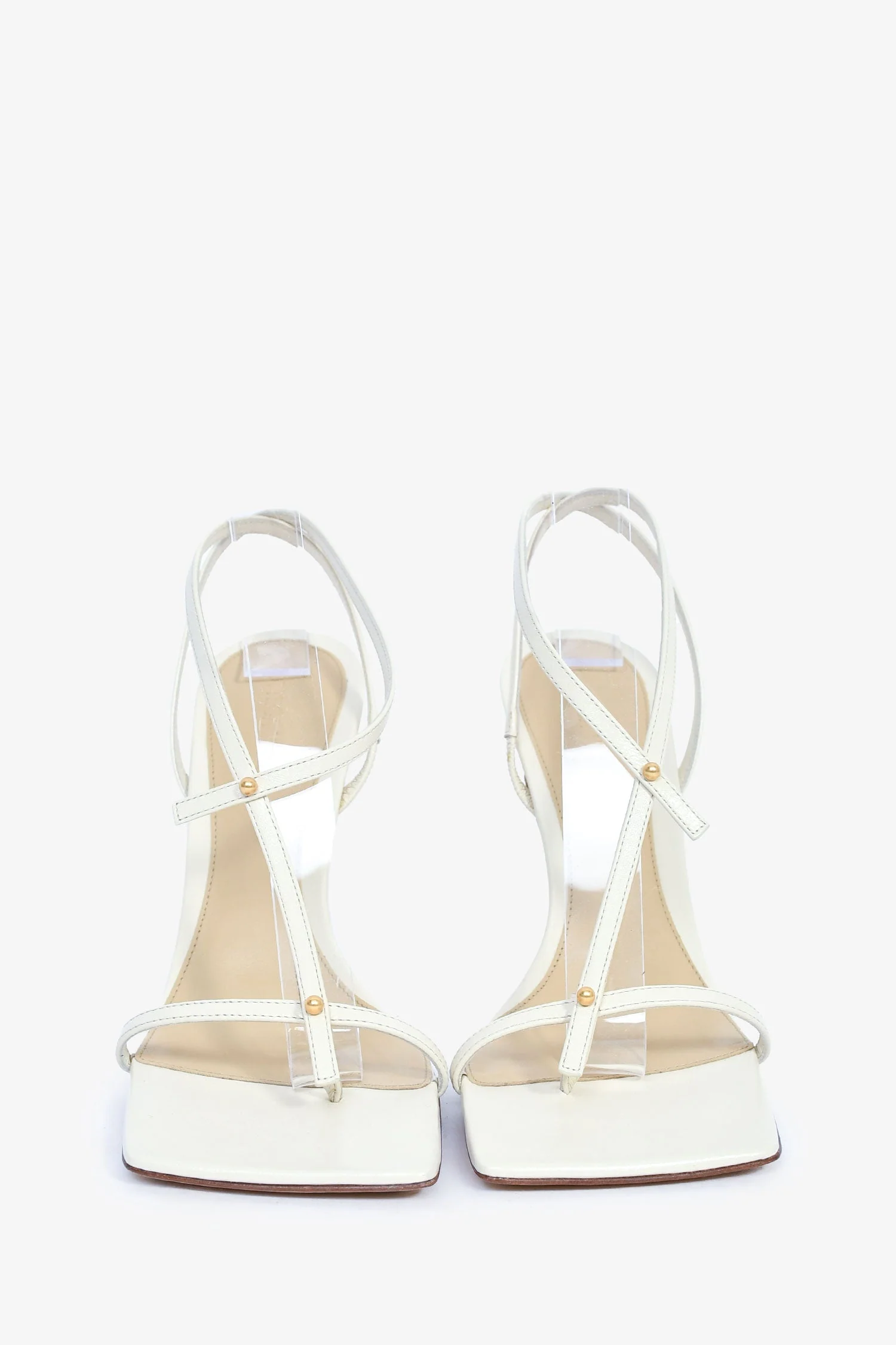 Bottega Veneta White Leather Stretch Strap Heels Size 37 - Image 3