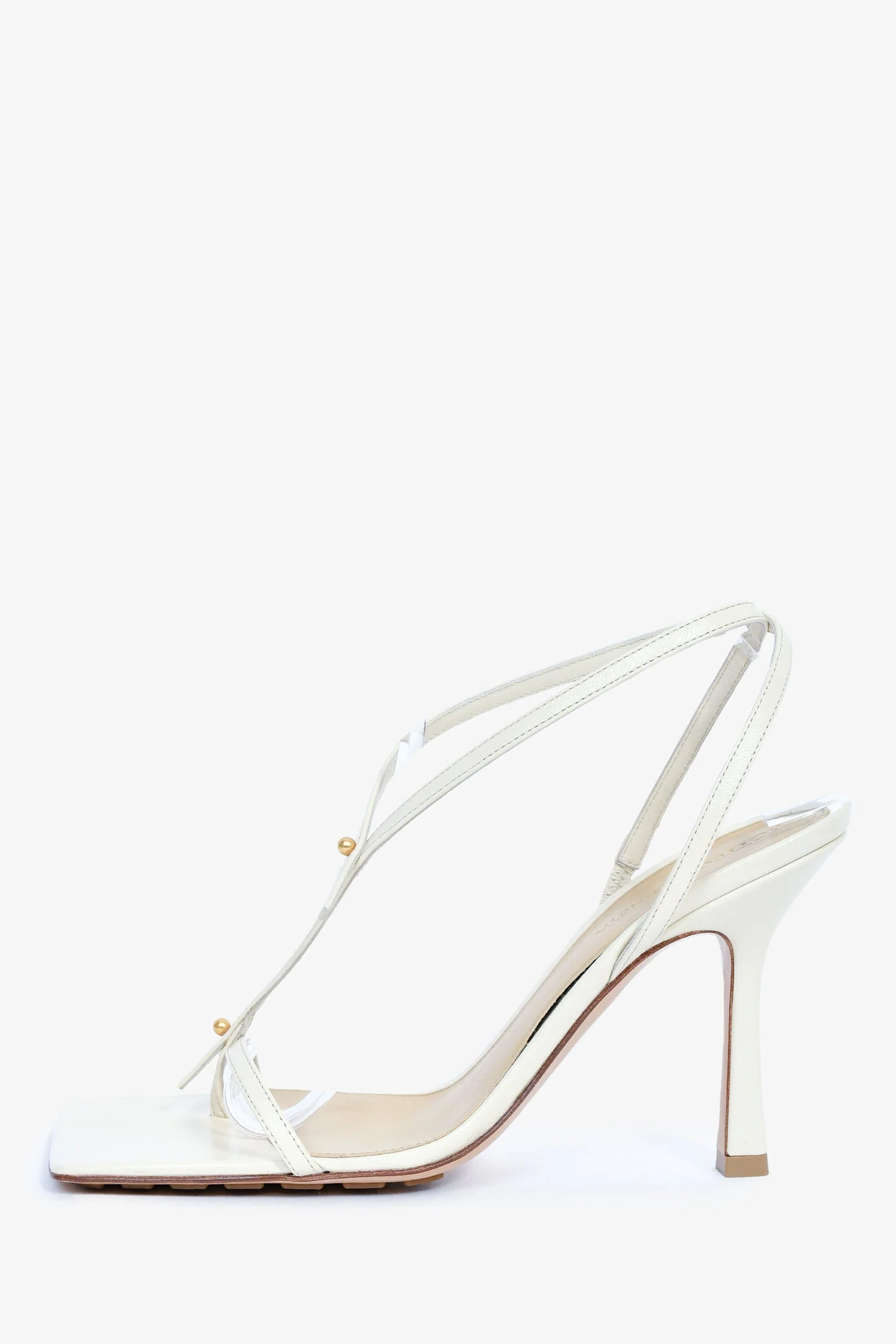 Bottega Veneta White Leather Stretch Strap Heels Size 37 - Image 4