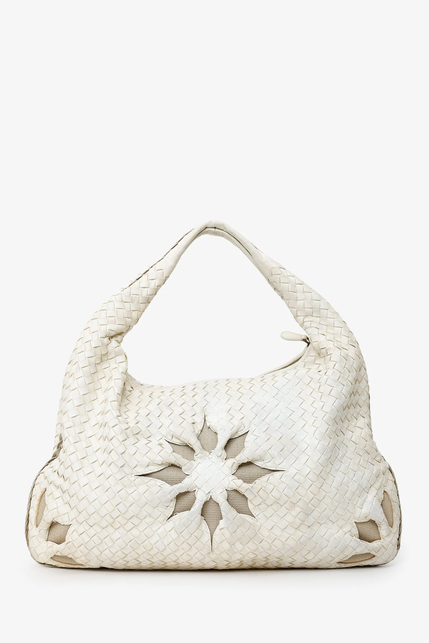 Bottega Veneta White Nappa Intrecciato Flower Large Hobo