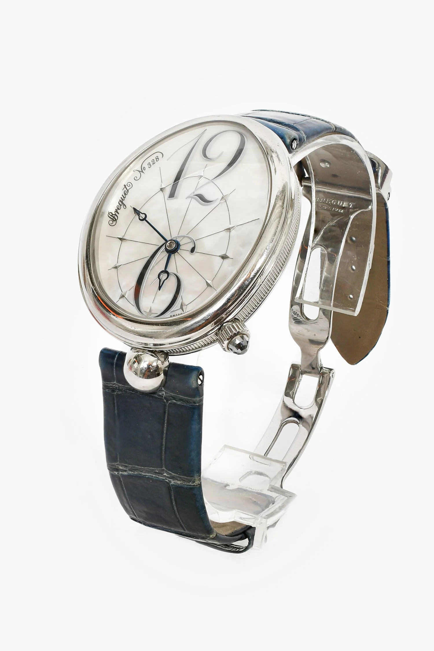 Breguet Stainless Steel Blue Alligator 'Reine de Naples 8967' Mother Of Pearl Watch - Image 2