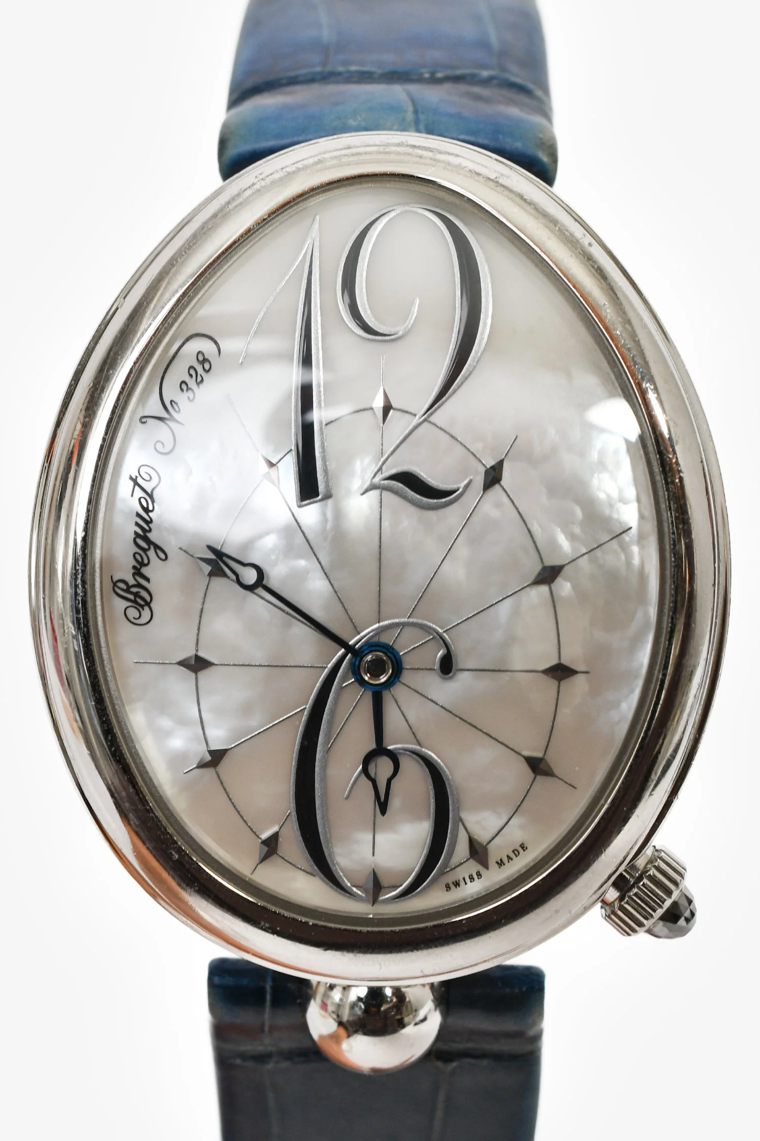 Breguet Stainless Steel Blue Alligator 'Reine de Naples 8967' Mother Of Pearl Watch - Image 5