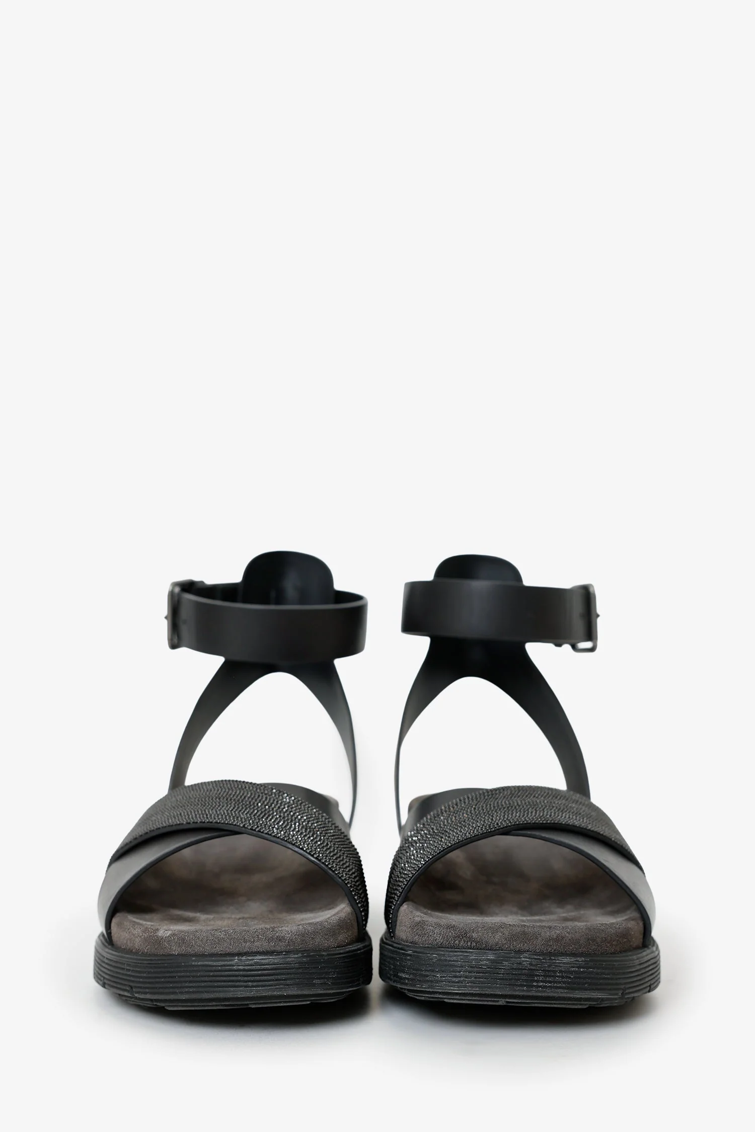 Brunello Black Leather Beaded Accent Sandals Size 38.5 - Image 3