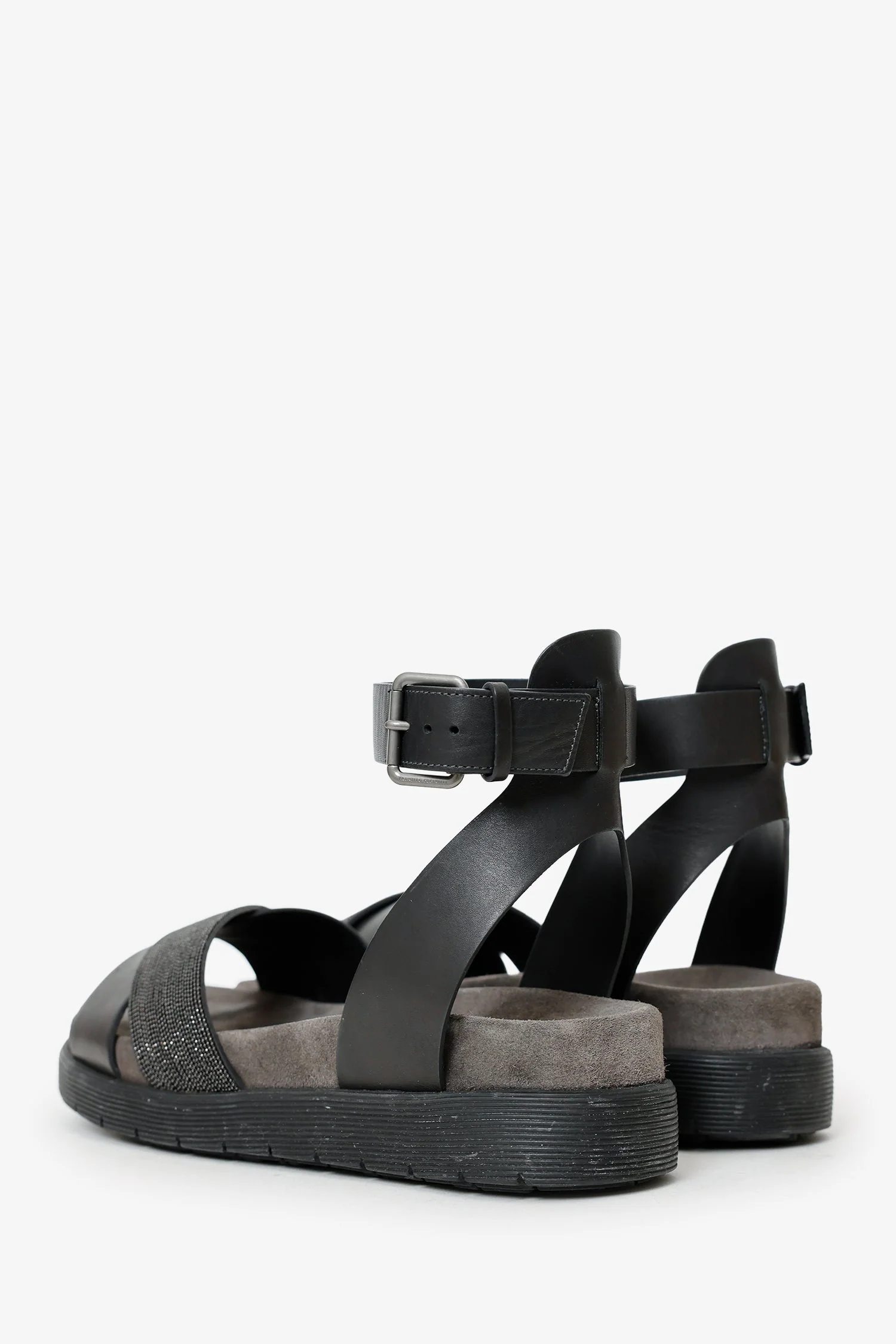 Brunello Black Leather Beaded Accent Sandals Size 38.5 - Image 4