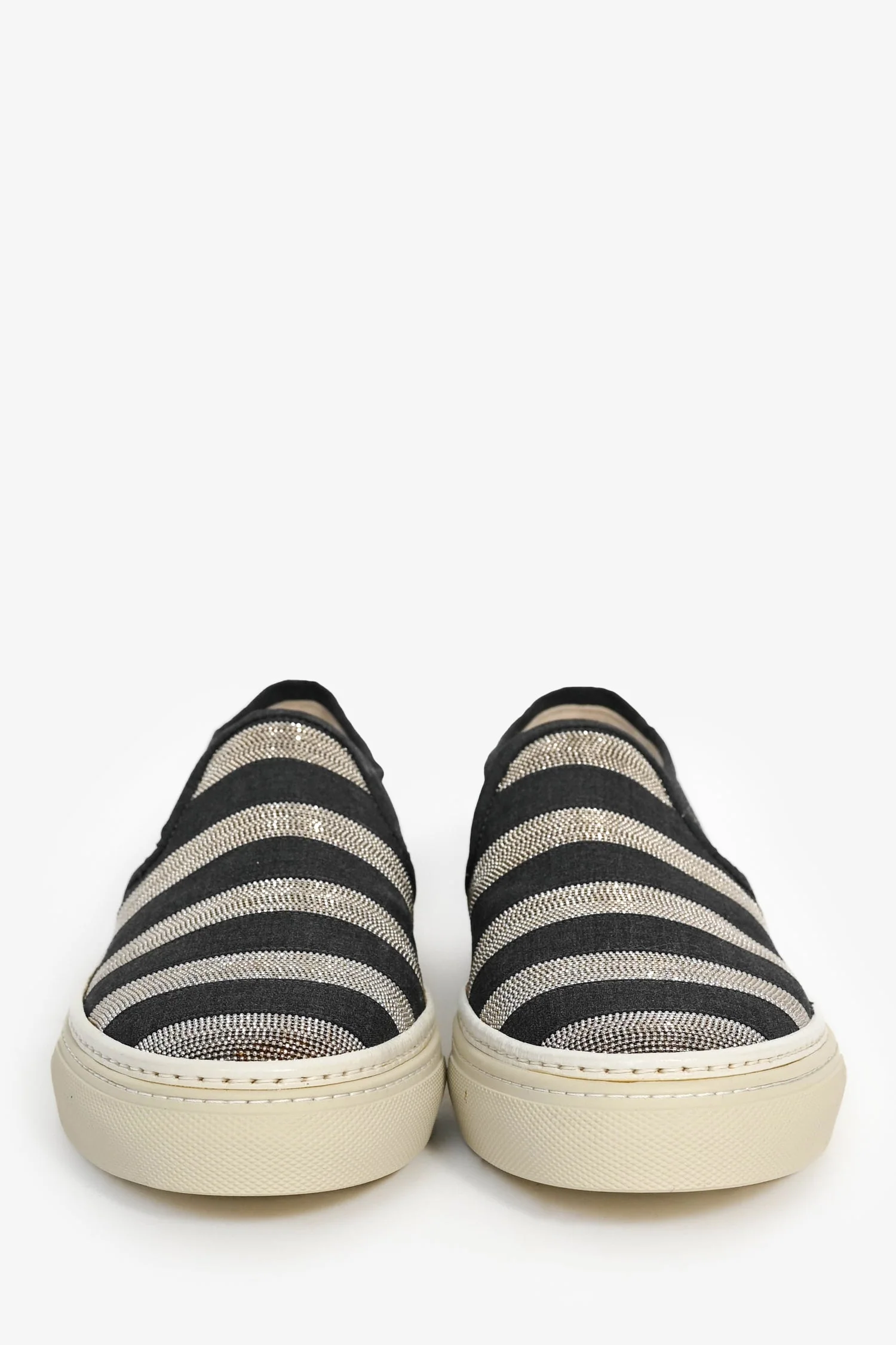 Brunello Cuccinelli Grey Canvas/Beaded Slip On Sneakers Size 38 - Image 3