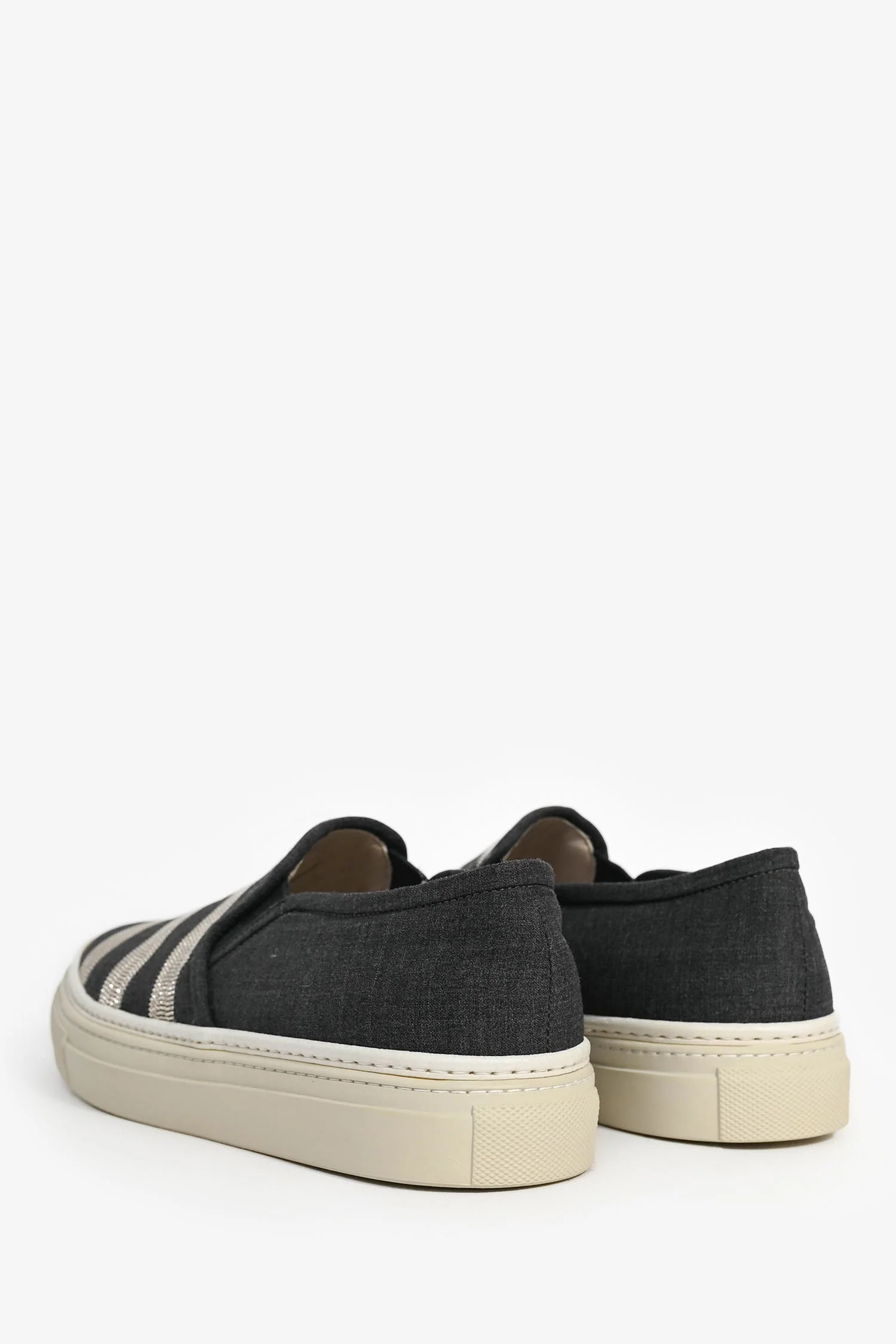 Brunello Cuccinelli Grey Canvas/Beaded Slip On Sneakers Size 38 - Image 5